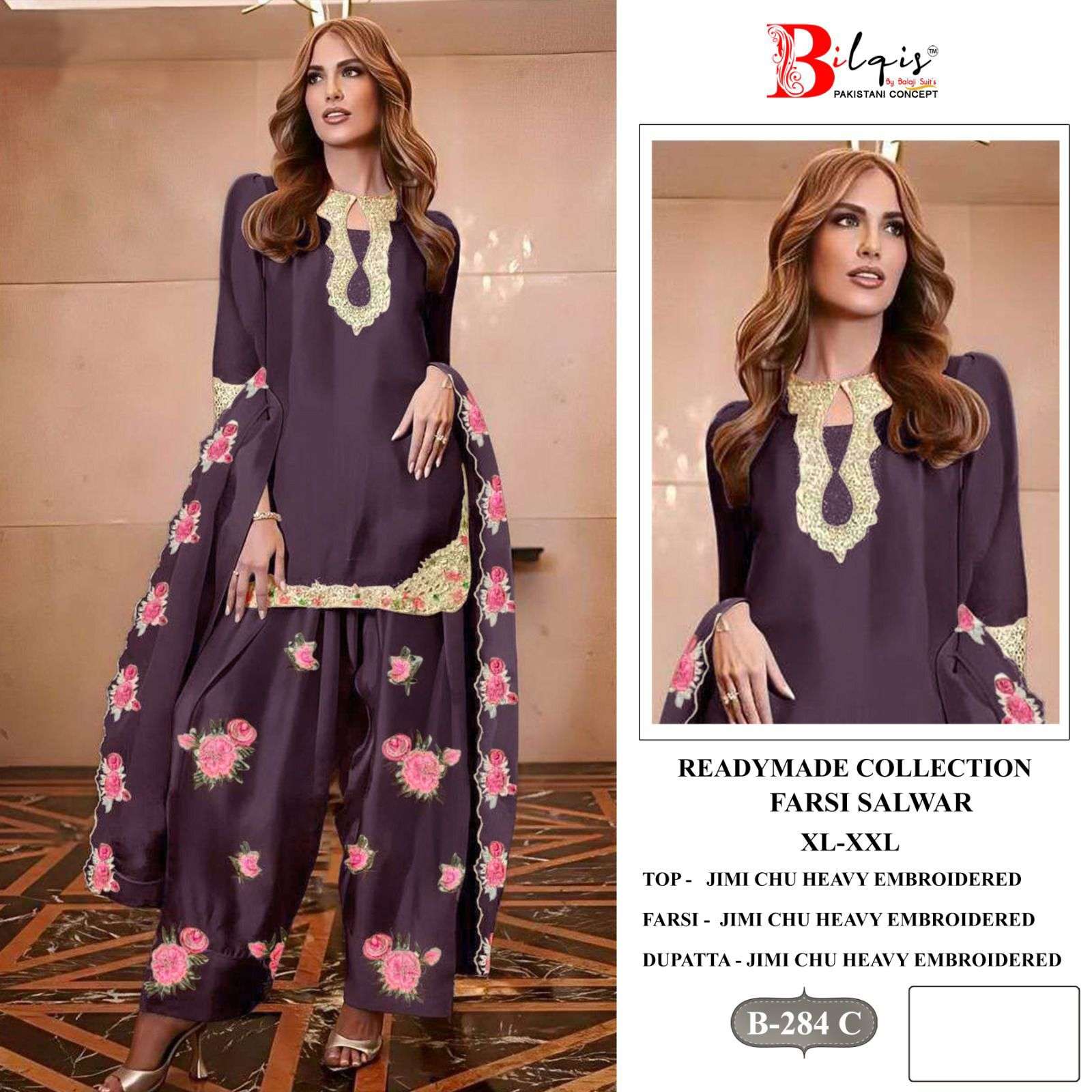 BILQIS B 284 HEAVY EMBROIDERED DESIGNER FESTIVE WEAR PAKISTANI SUIT