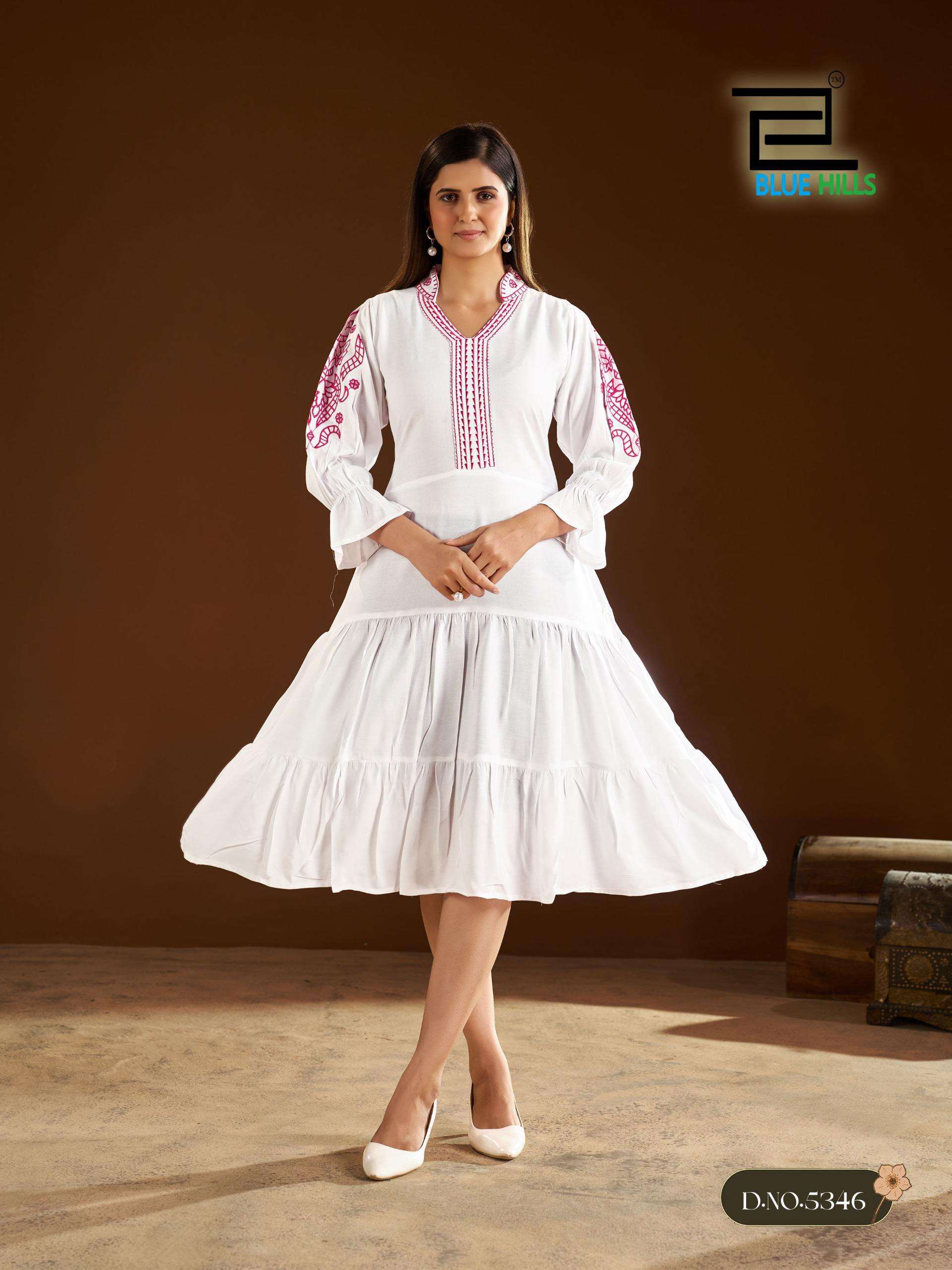 BLUE HILLS ANNA RAYON FANCY LOOKS SUMMER WEAR LADIES ONE PIECE DRESS 