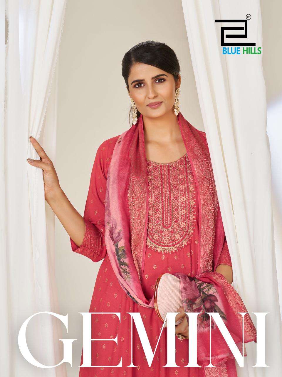 BLUE HILLS GEMINI RAYON FANCY WORK LADIES ANARKALI STYLE KURTI BOTTOM AND DUPATTA SET 