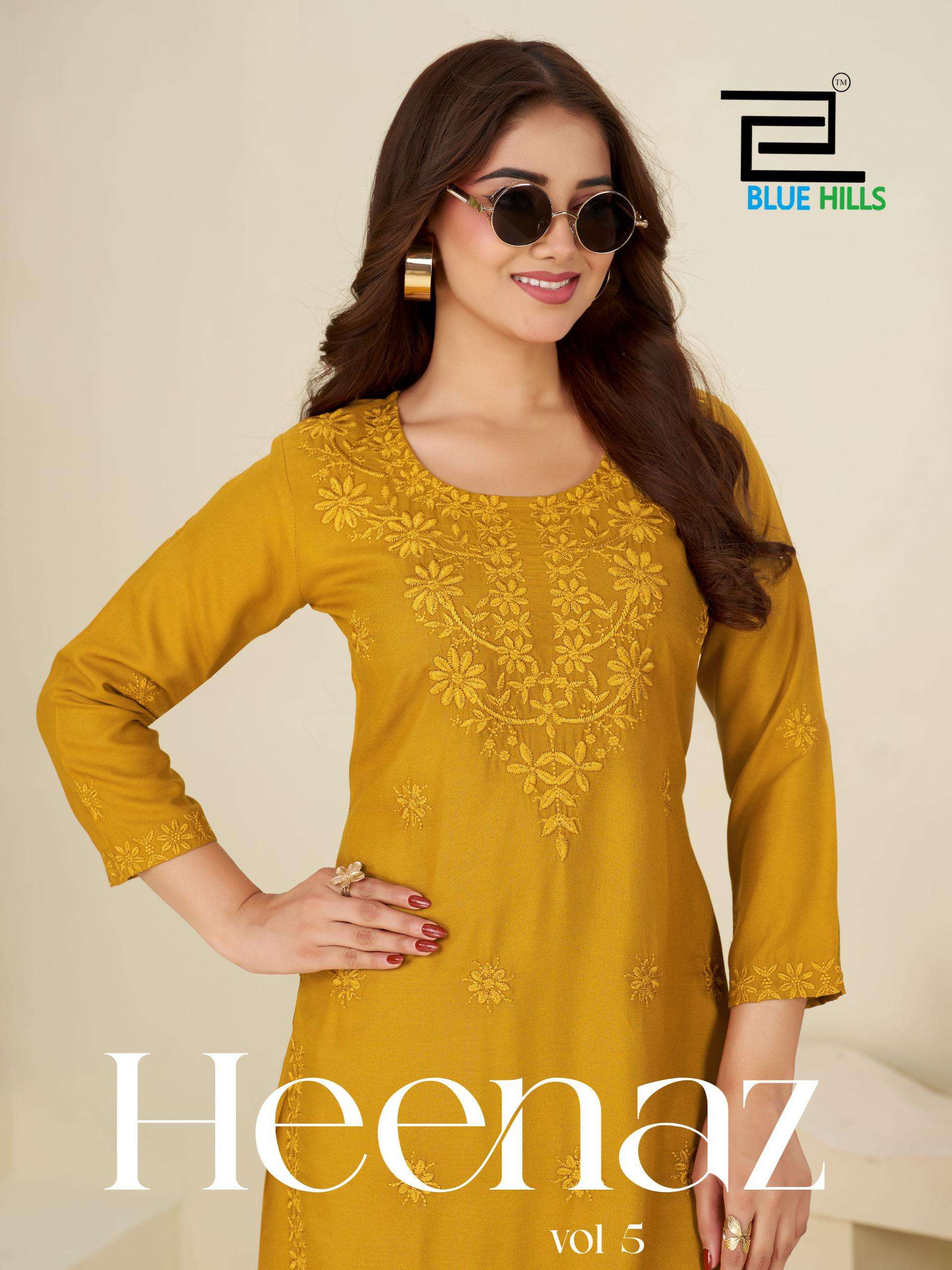 BLUE HILLS HEENAZ VOL 5 RAYON FANCY LUCKNOWI WORKS STYLE LADIES KURTI WITH SHARARA 