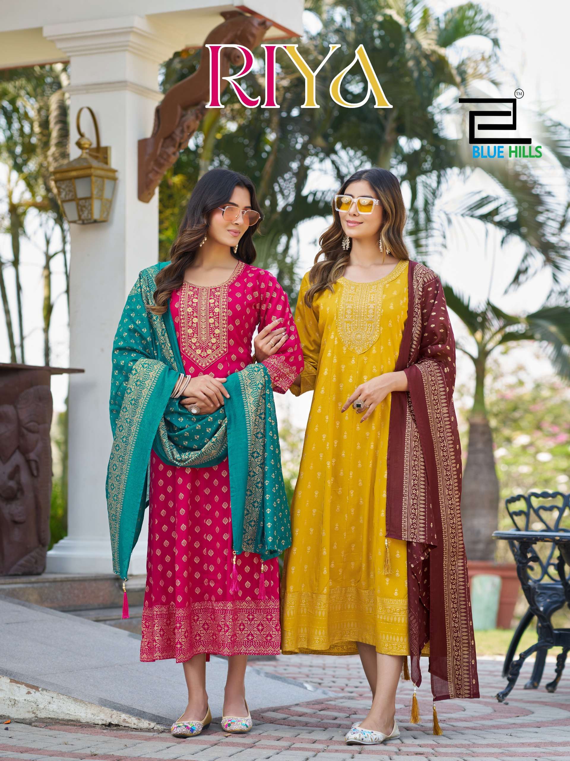 BLUE HILLS RIYA RAYON FANCY WORKS LADIES ANARKALI STYLE GOWN WITH DUPATTA SET