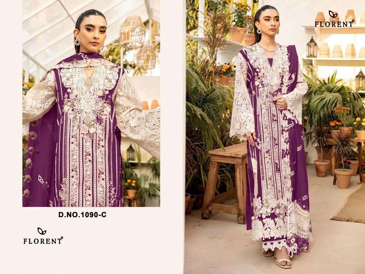 FLORENT D NO 1090 COTTON WITH HEAVY EMBROIDERY WORK PAKISTANI SUIT
