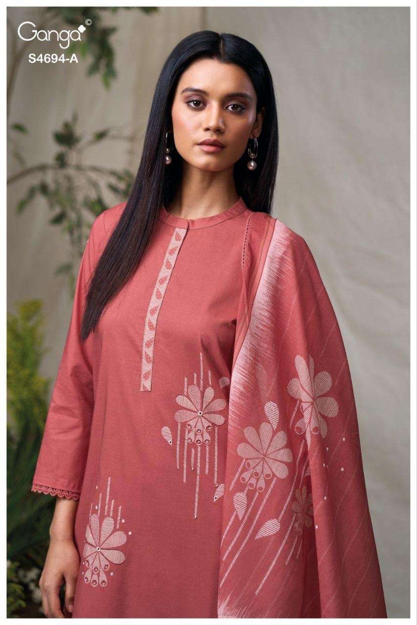 GANGA AIYANAE 4694 COTTON PRINTED WITH DESIGNER WORK SUIT