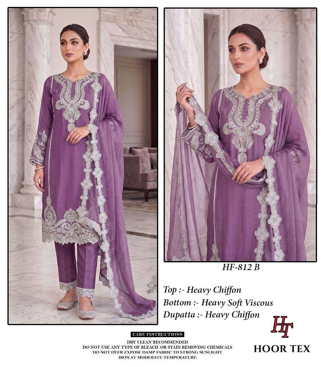 HOOR TEX HF 812 CHIFFON HEAVY EMBROIDERED DESIGNER READY MADE LADIES SUIT