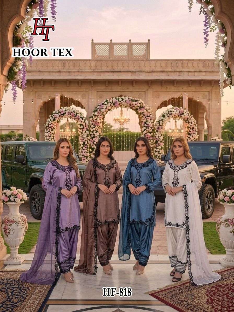 HOOR TEX HF 818 SATIN BEAUTIFUL DESIGNER WORK READY MADE PAKISTANI SUIT