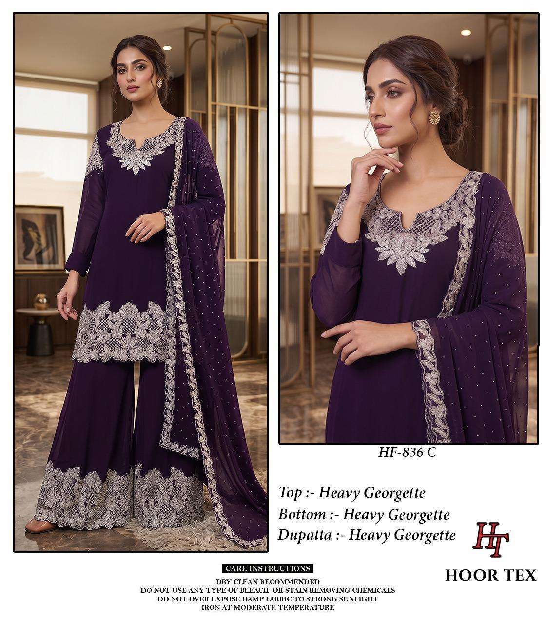 HOOR TEX HF 836 GEORGETTE HEAVY EMBROIDERED DESIGNER READY MADE PAKISTANI SUIT