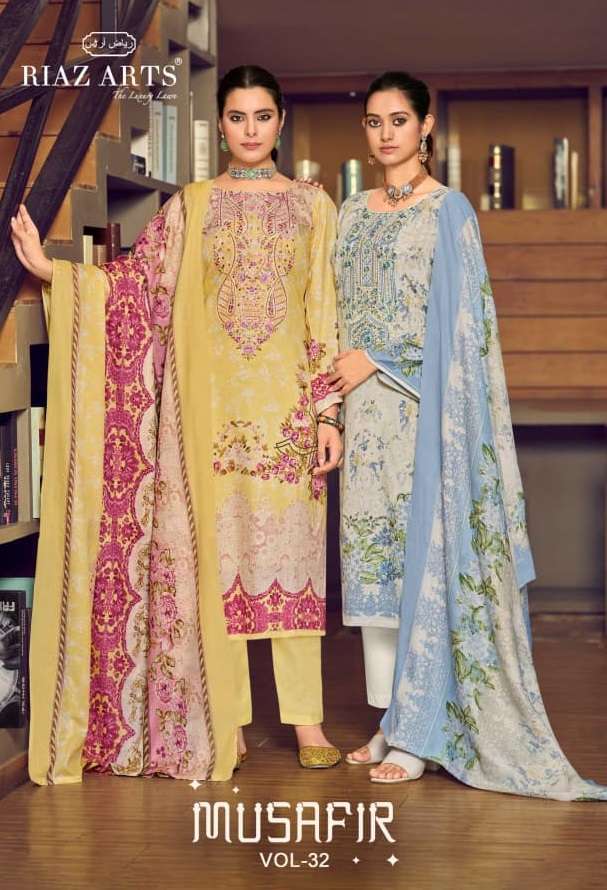 RIAZ ARTS MUSAFIR VOL 32 LAWN COTTON PRINT WITH FANCY EMBROIDERY WORK SUIT