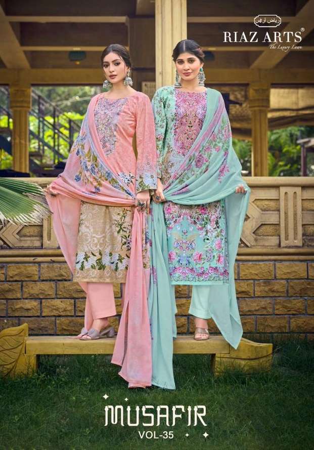 RIAZ ARTS MUSAFIR VOL 35 LAWN COTTON PRINT WITH EMBROIDERIS WORK SUIT