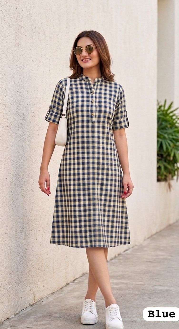INLI MIDI COLLECTION VOL 2 COTTON CHECKS PRINT ONE PIECE DRESS