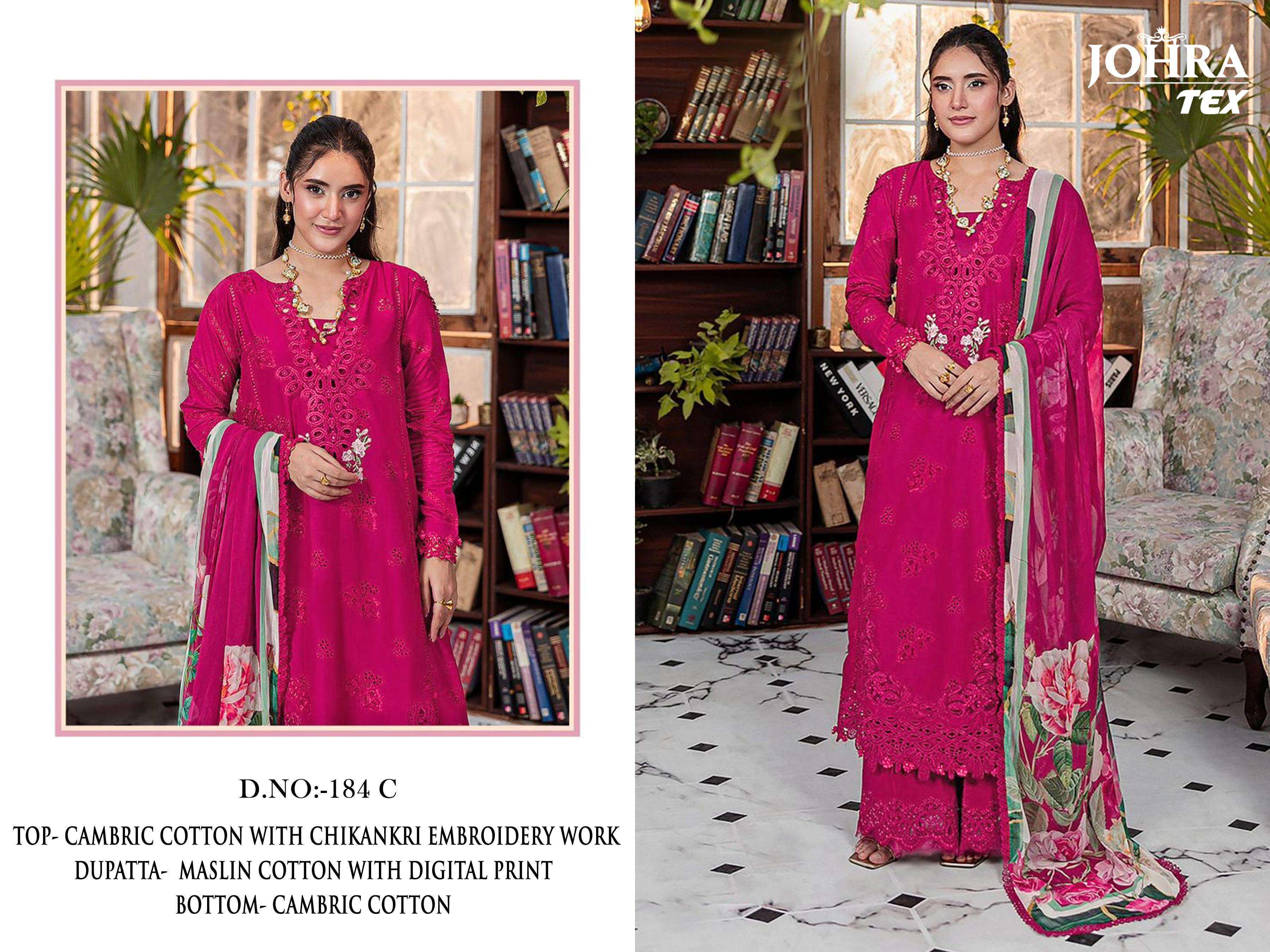 JOHRA TEX JT 184 C COTTON WITH CHIKANKRI EMBROIDERY WORK SUIT