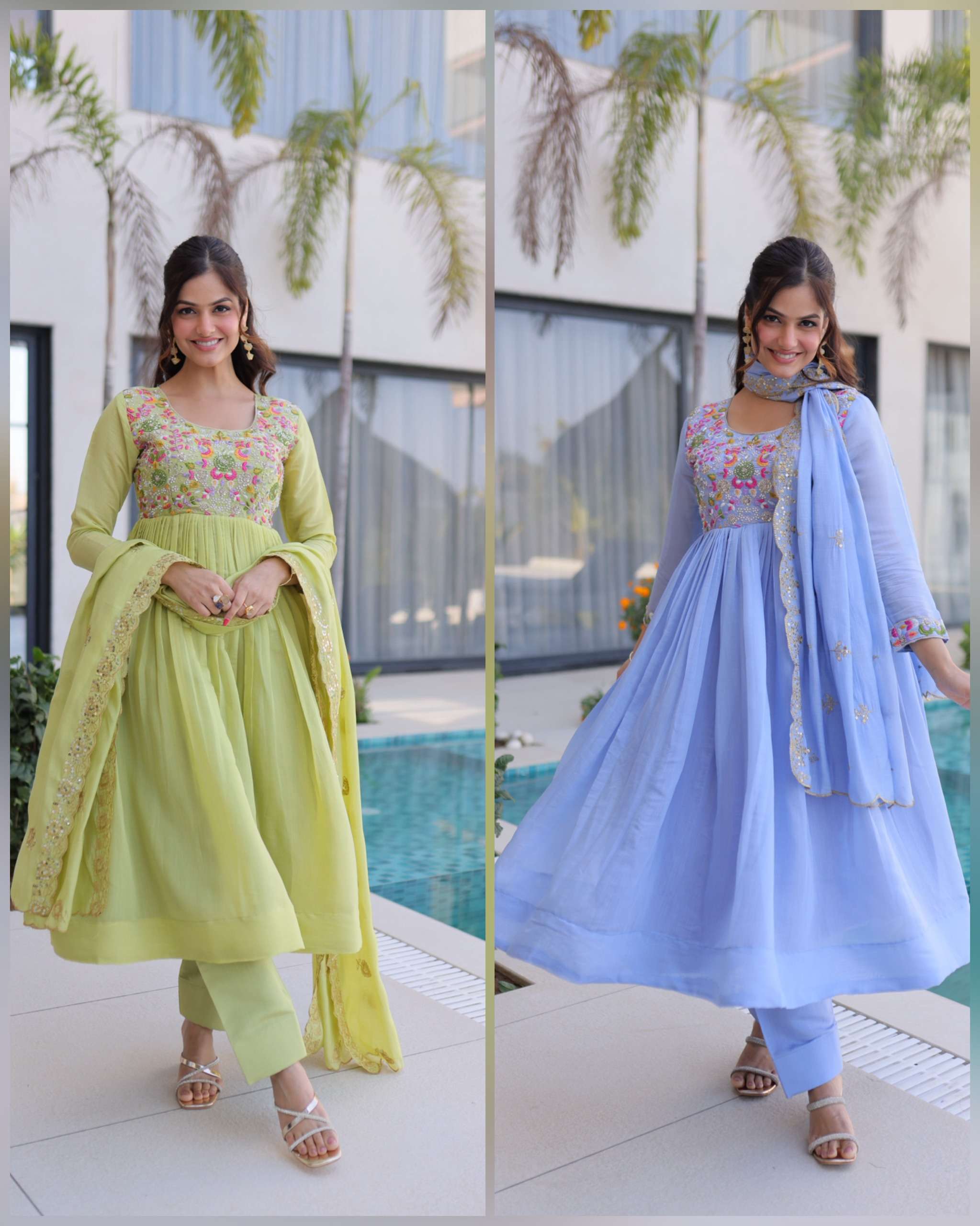 KA 1239 CHANDERI SILK DESIGNER PARTY WEAR GOWN PANT WITH DUPATTA SET 