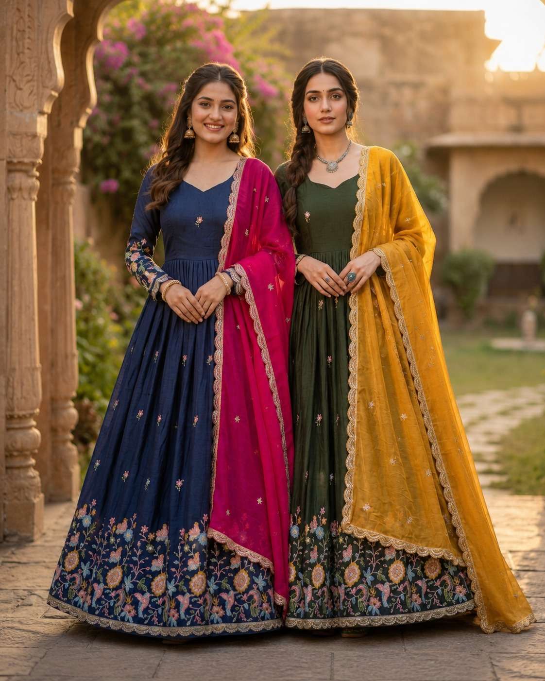 KA 1262 SILK DESIGNER WORK PARTY WEAR ANARKALI WITH DUPATTA SET 