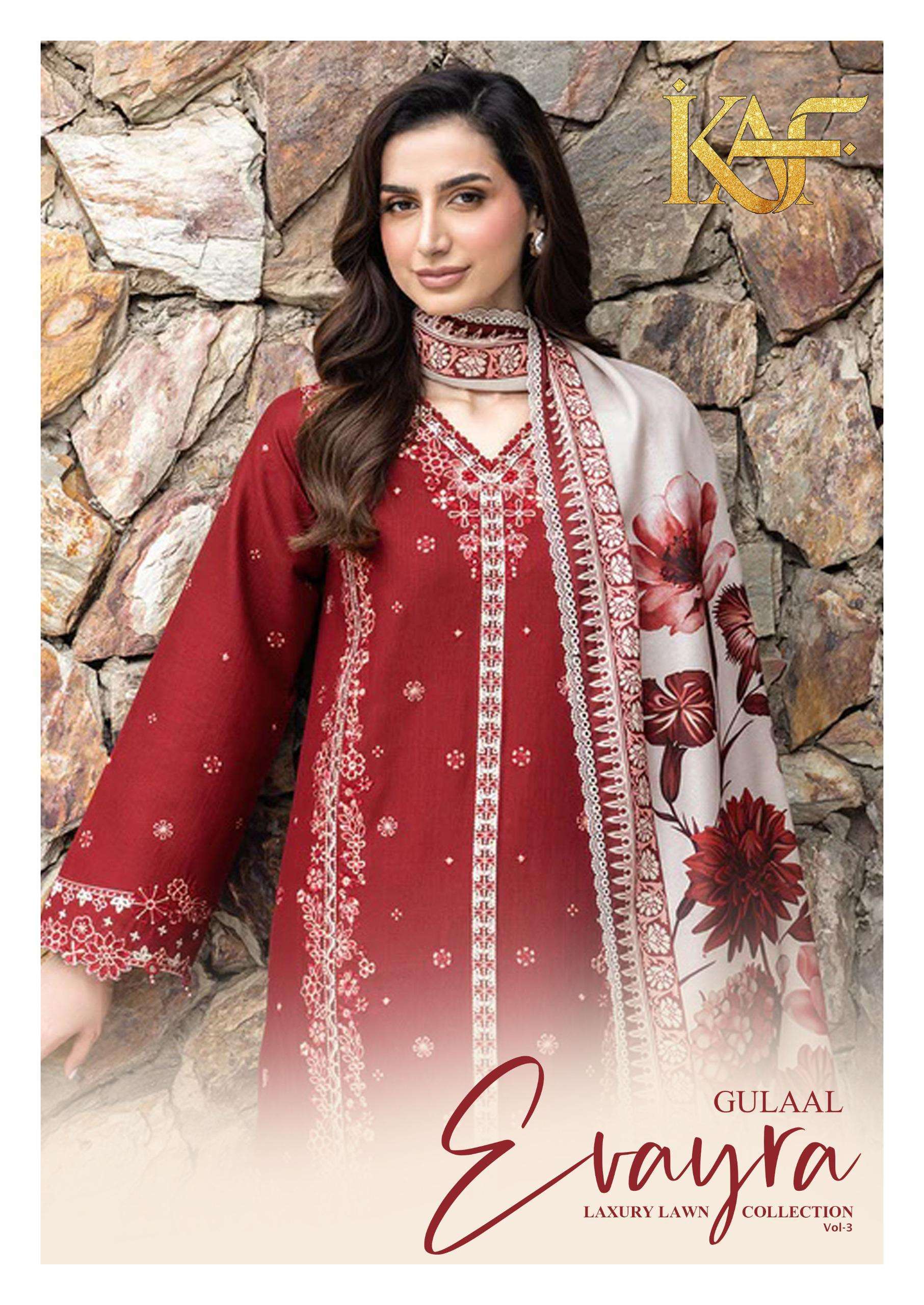 KAF FABRIC EVAYRA GULAAL LUXURY LAWN COLLECTION VOL 3 DIGITAL PRINT COTTON SALWAR SUIT