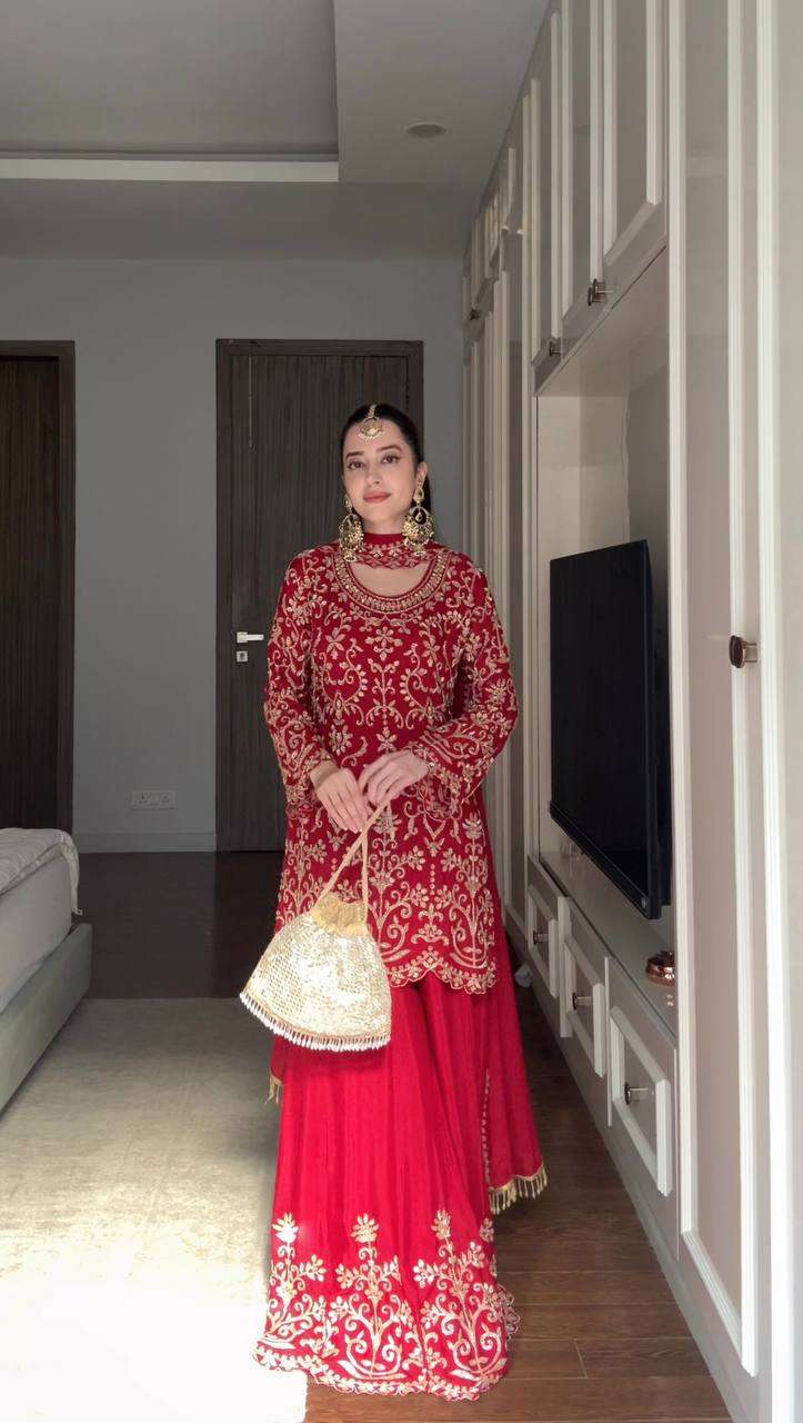 KD 1612 GORGEOUS RED SHADE HEAVY WEDDING FUNCTION WEAR LADIES SHARARA SUIT