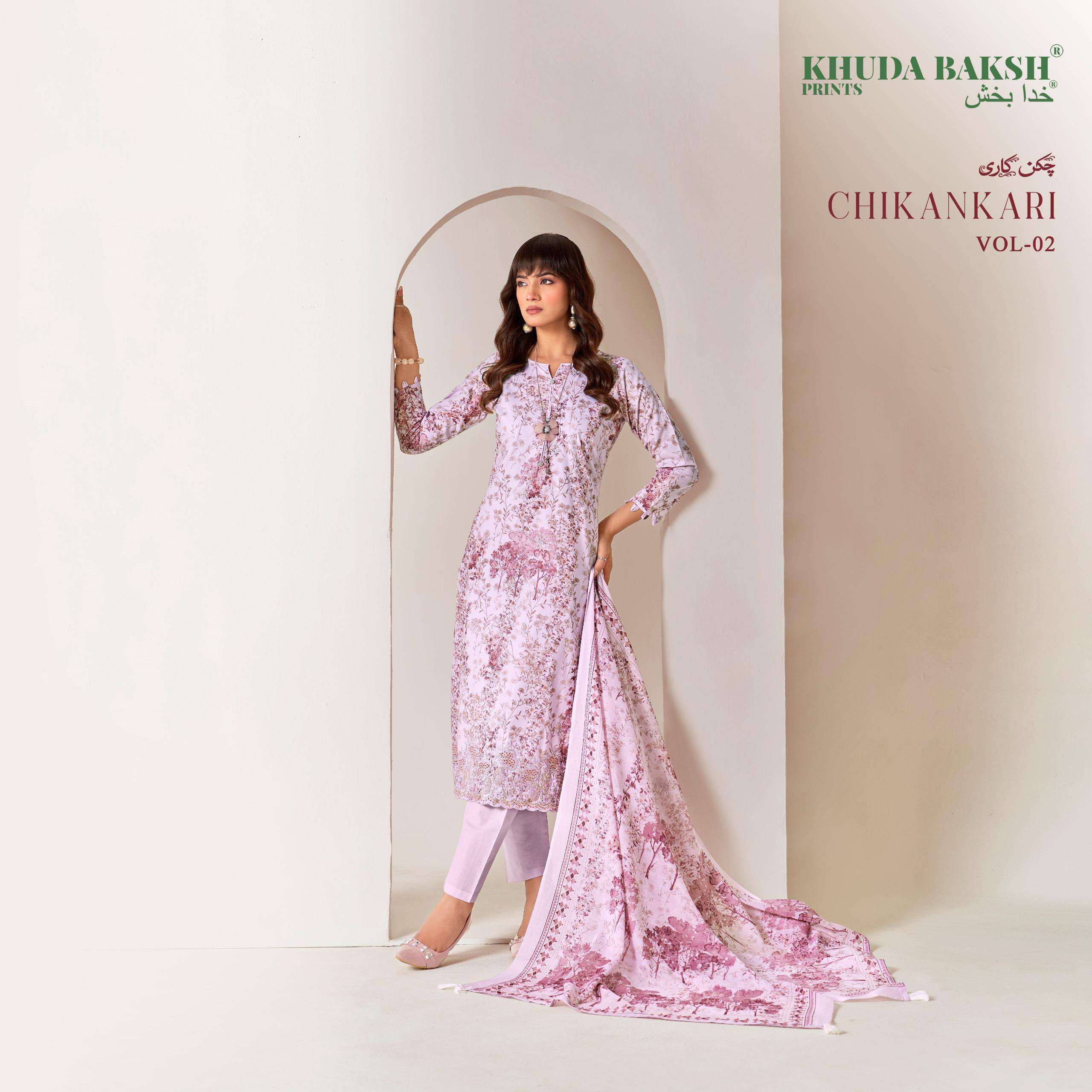 KHUDHA BAKSH PRINTS CHIKANKARI EDITION LAWN COTTON DIGITAL PRINT WITH FANCY WORK SUIT