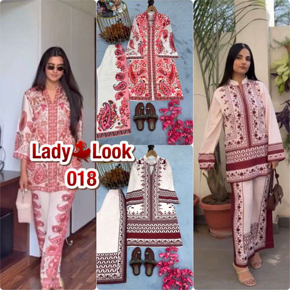 LADY LOOK 018 SATIN PRINT WITH FANCY WORK PAKISTANI STYLE CO-ORD SET