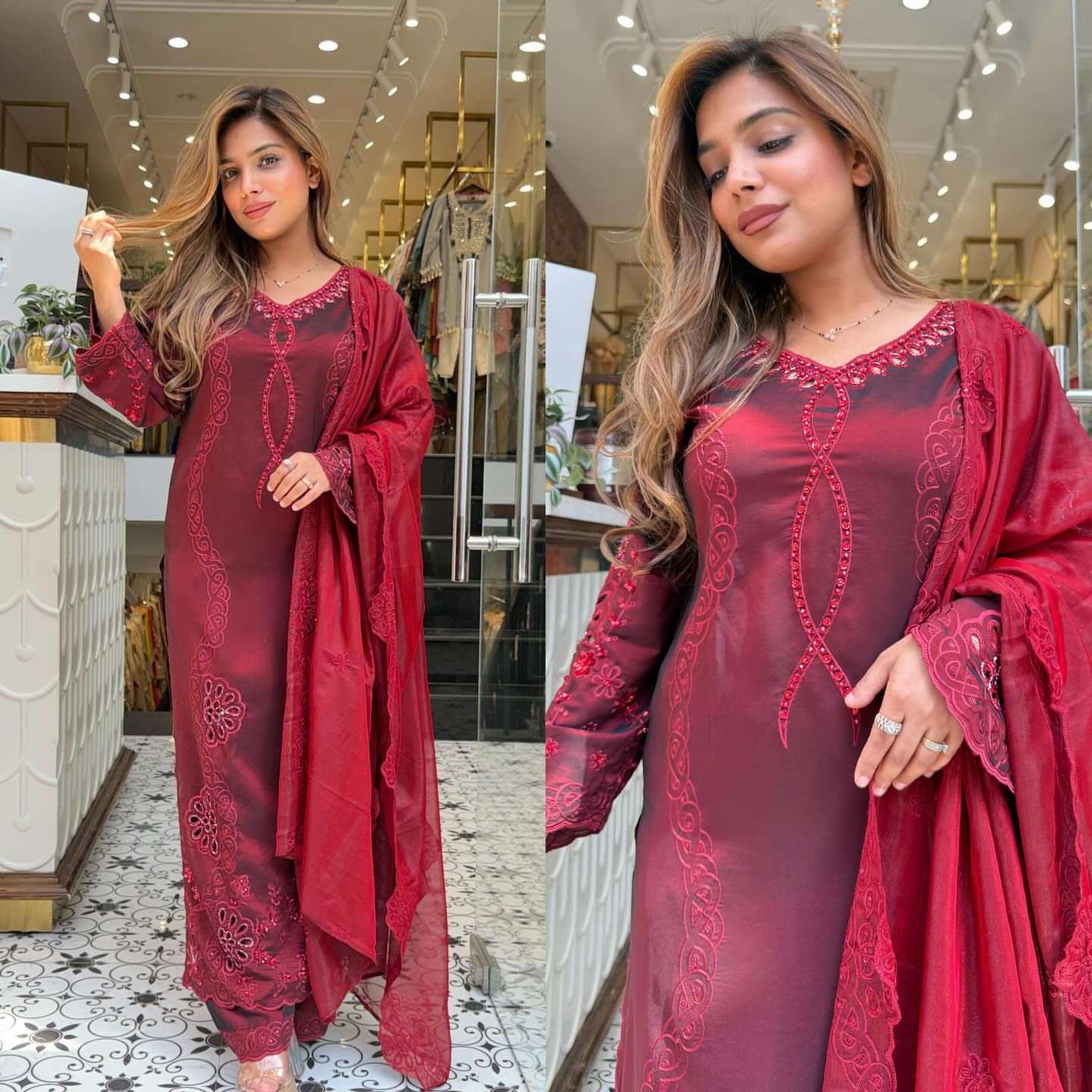 LG 2095 SILK BEAUTIFUL DESIGNER LOOK PARTY WEAR LADIES SUIT