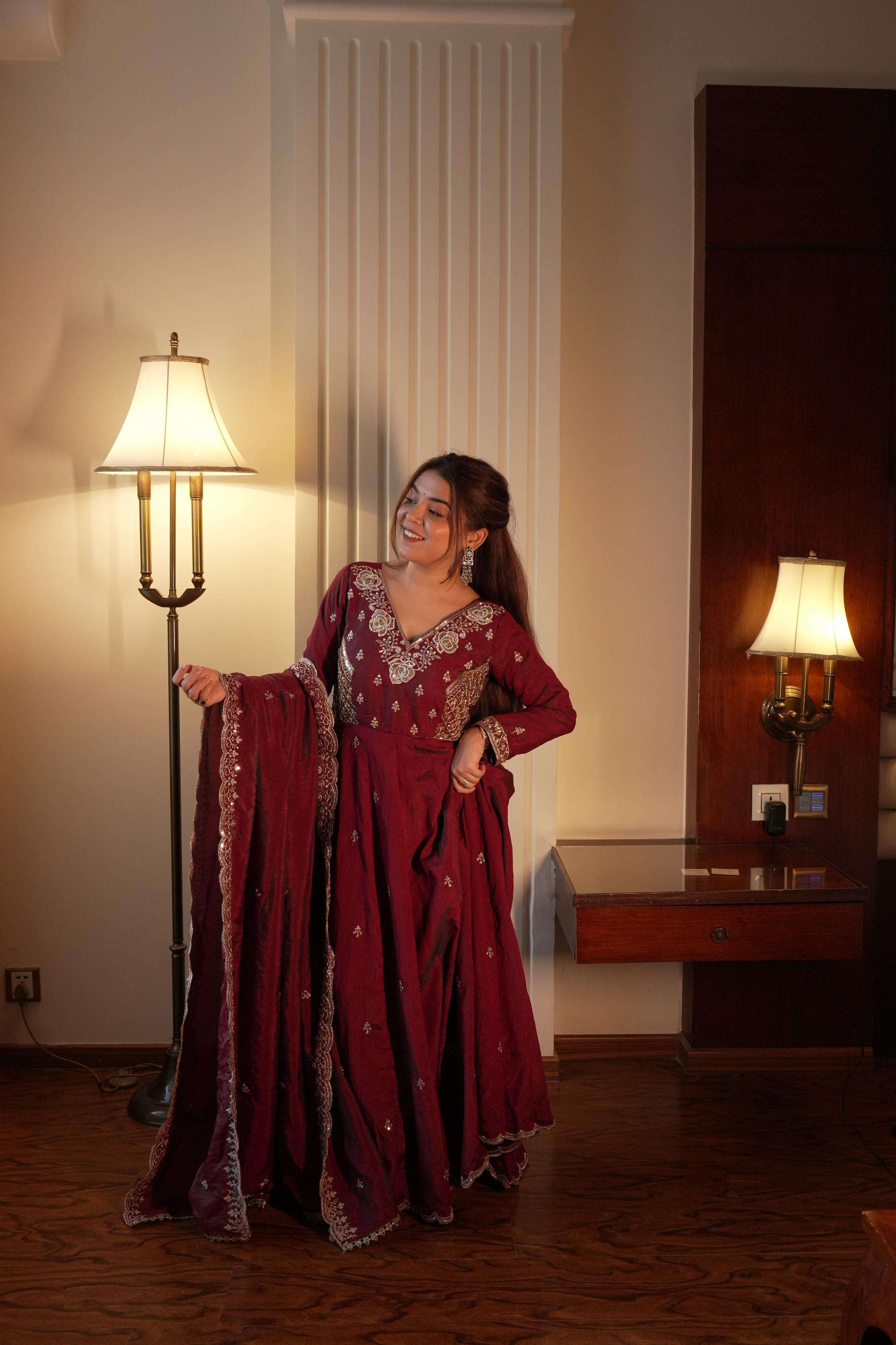 LM 19 SILK DESIGNER PARTY WEAR LADIES GOWN PANT WITH DUPATTA COMBO SET 