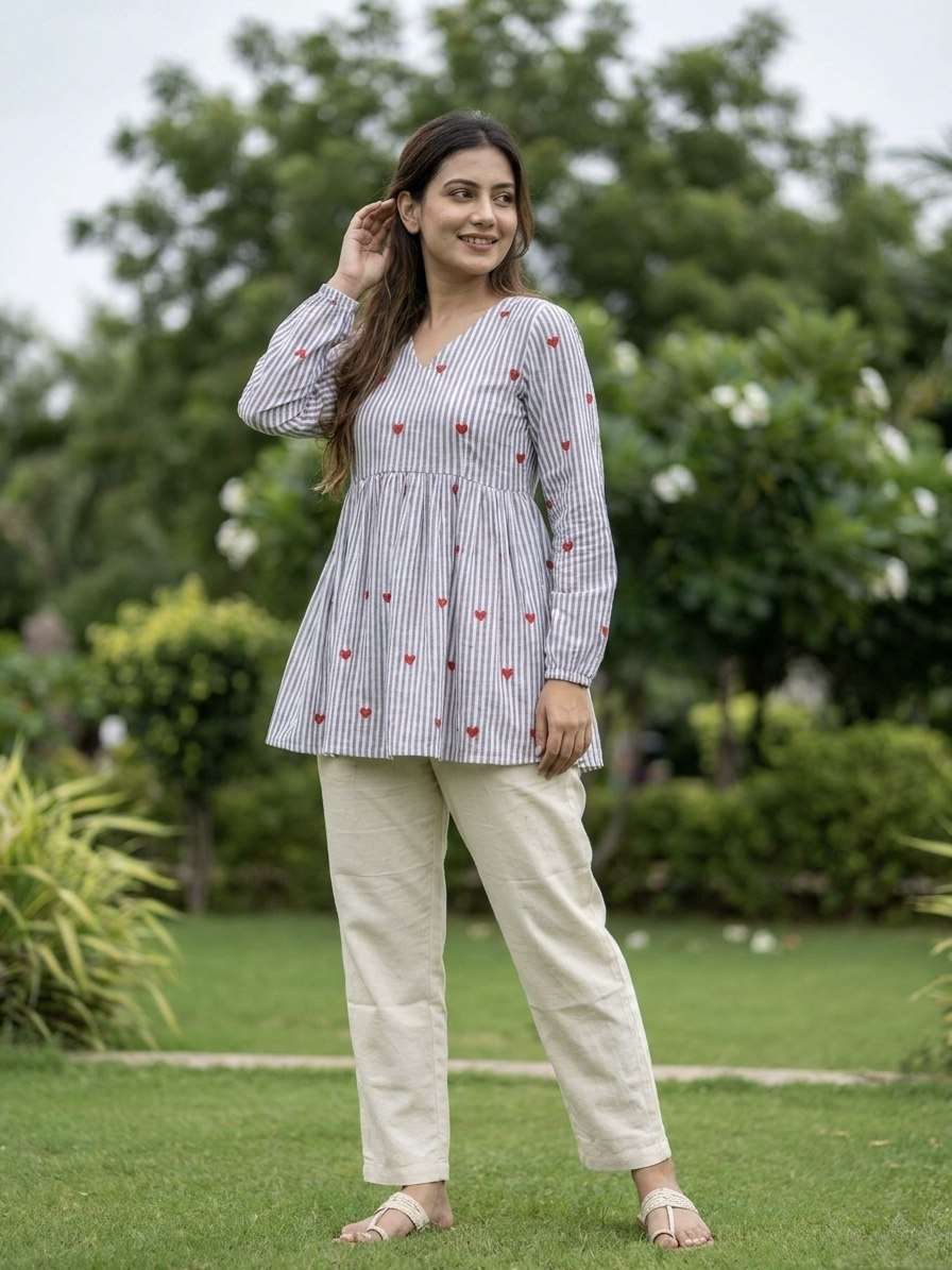 LW 9337 COTTON FANCY SUMMER WEAR LADIES TOP WITH PANT PAIR 