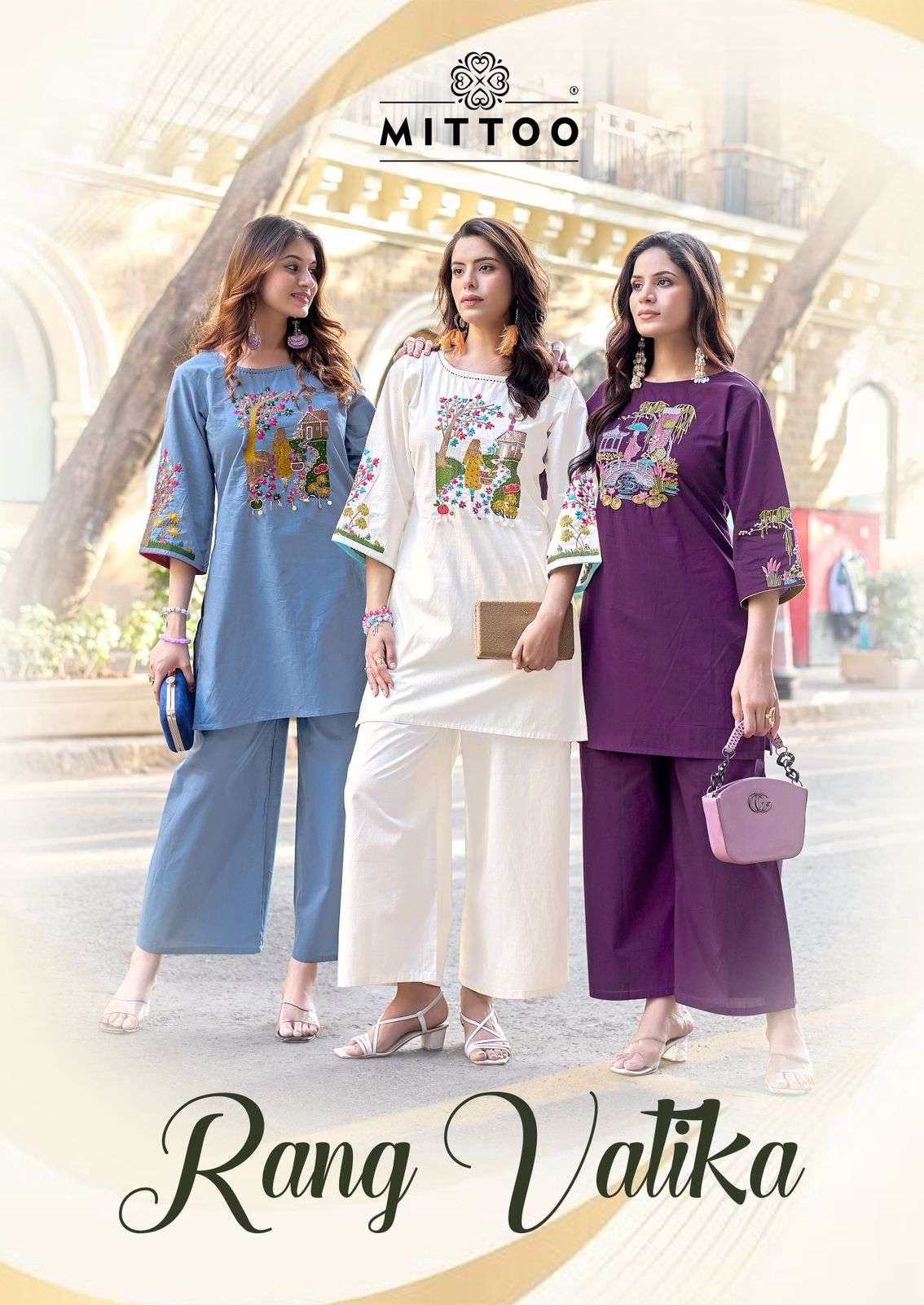 MITTOO RANG VATIKA COTTON FANCY WORK LADIES TOP WITH BOTTOM PAIR 