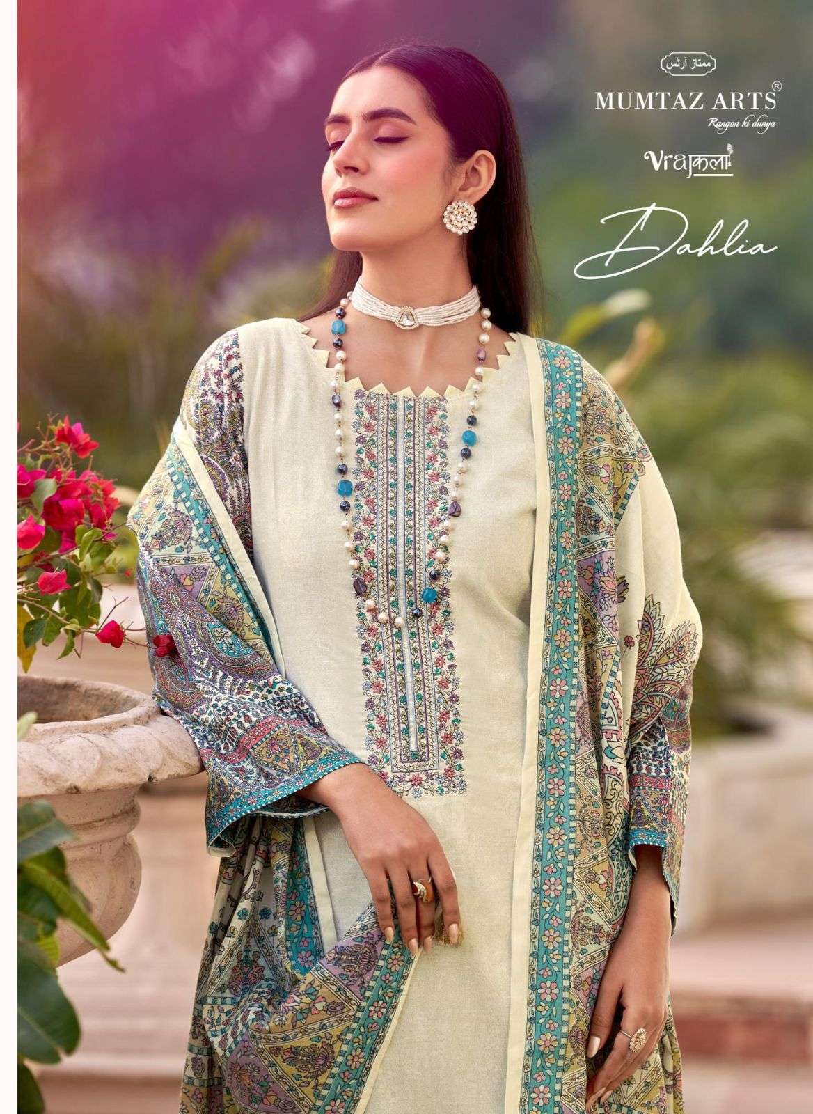 MUMTAZ ARTS  DAHLIA VISCOSE DIGITAL PRINT WITH EMBROIDERY WORK SUIT