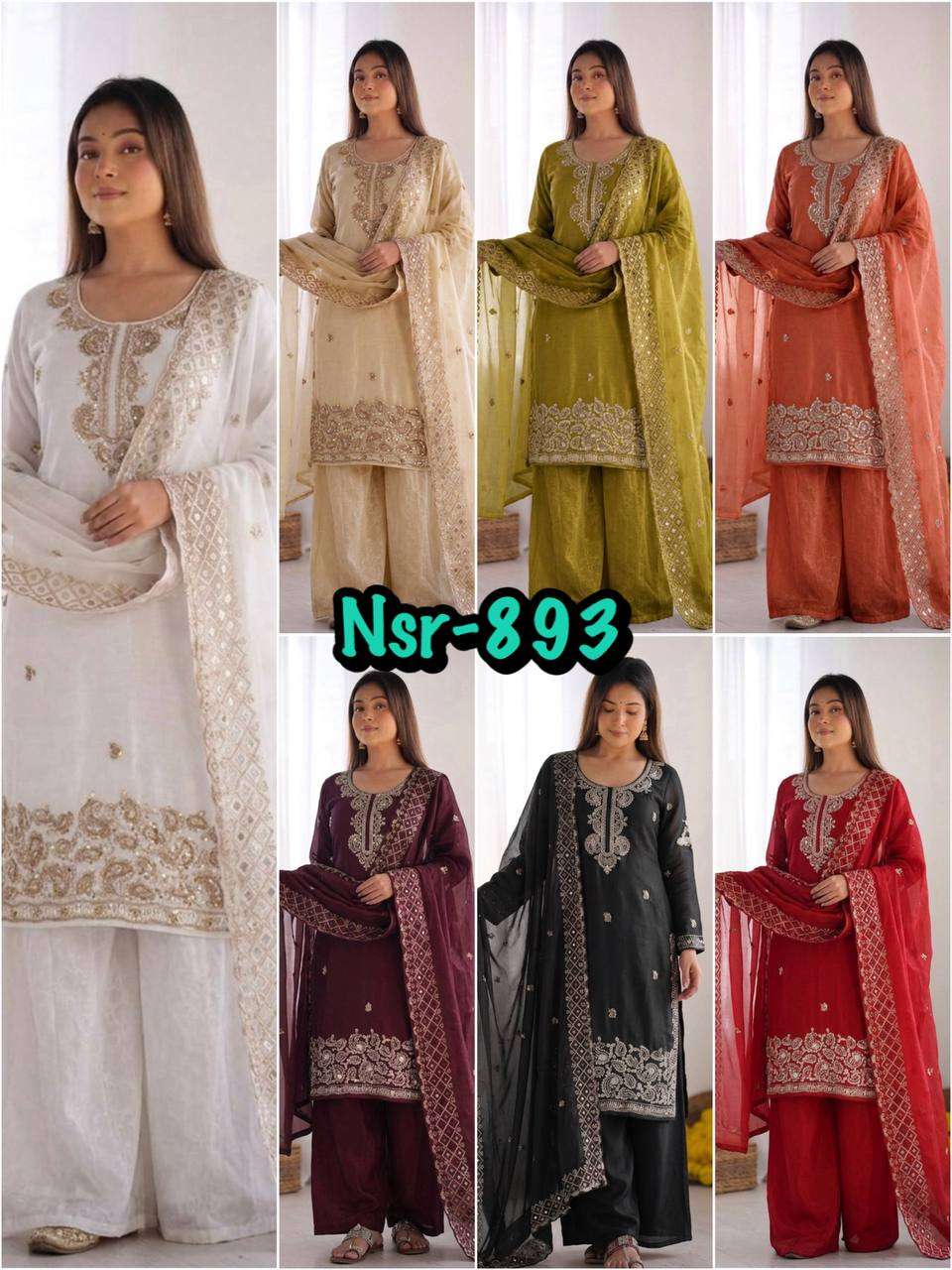 NSR 893 SILK DESIGNER PARTY WEAR LADIES TOP PLAZZO AND DUPATTA SET 