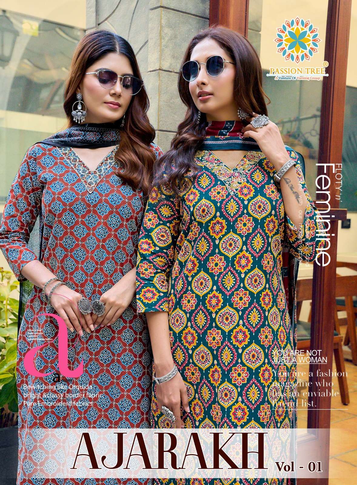 PASSION TREE AJARAKH VOL 1 STRAIGHT TOP WITH PANT & DUPATTA SET