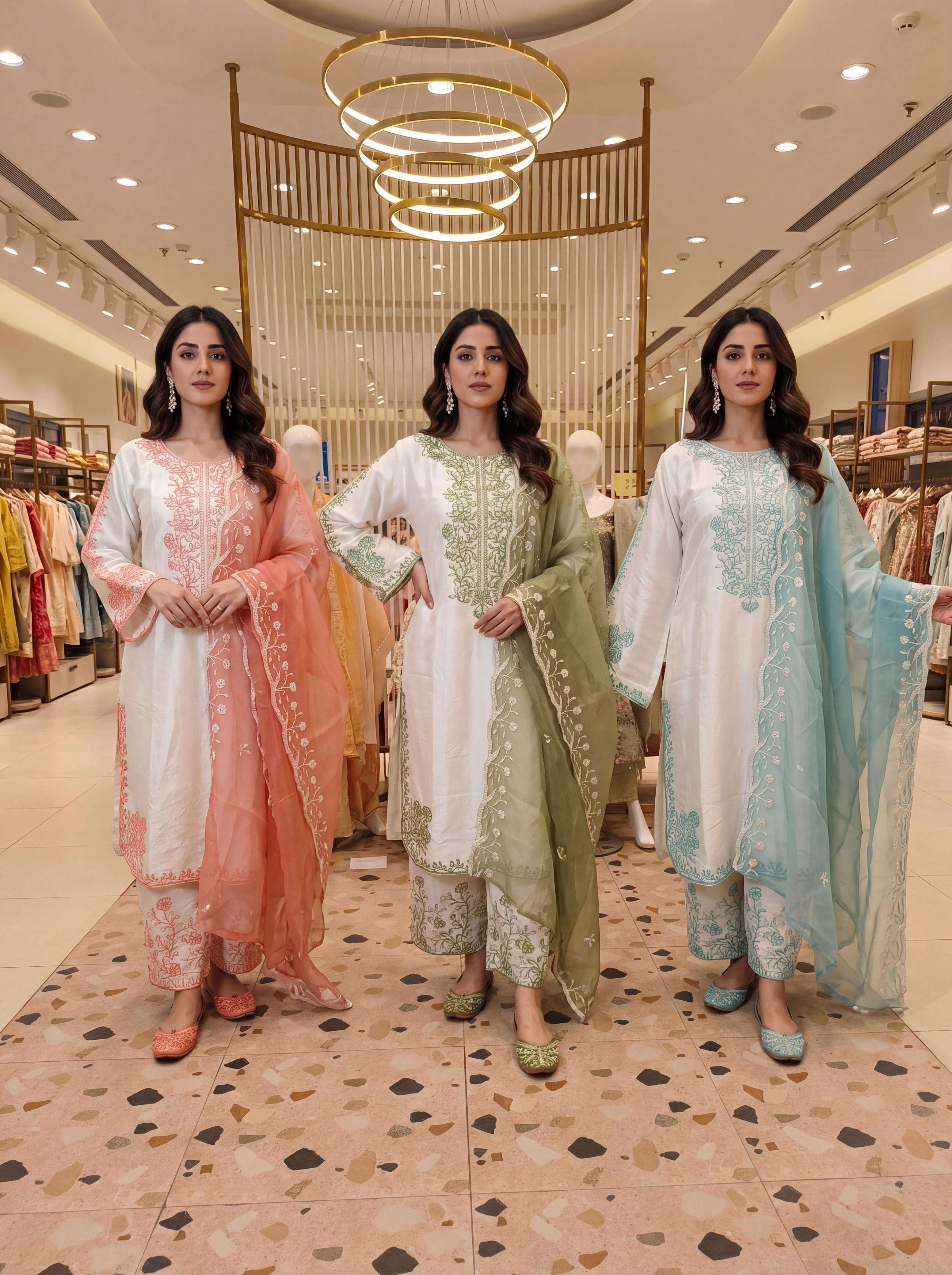 PD 1051 SILK DESIGNER WORK PARTY WEAR LOOK TOP FANCY PLAZZO AND DUPATTA SET 