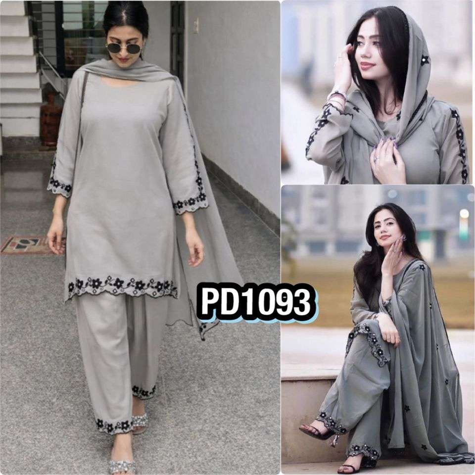 PD 1093 GEORGETTE PARTY WEAR DESIGNER LOOK TOP WITH FARSHI PLAZZO AND DUPATTA SET 