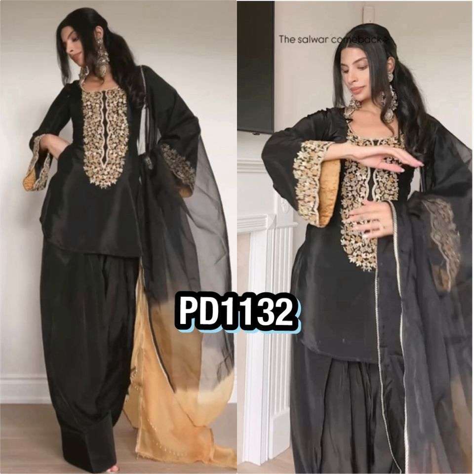 PD 1132 SATIN HEAVY EMBROIDERY DESIGNER PARTY WEAR LOOK LADIES SUIT