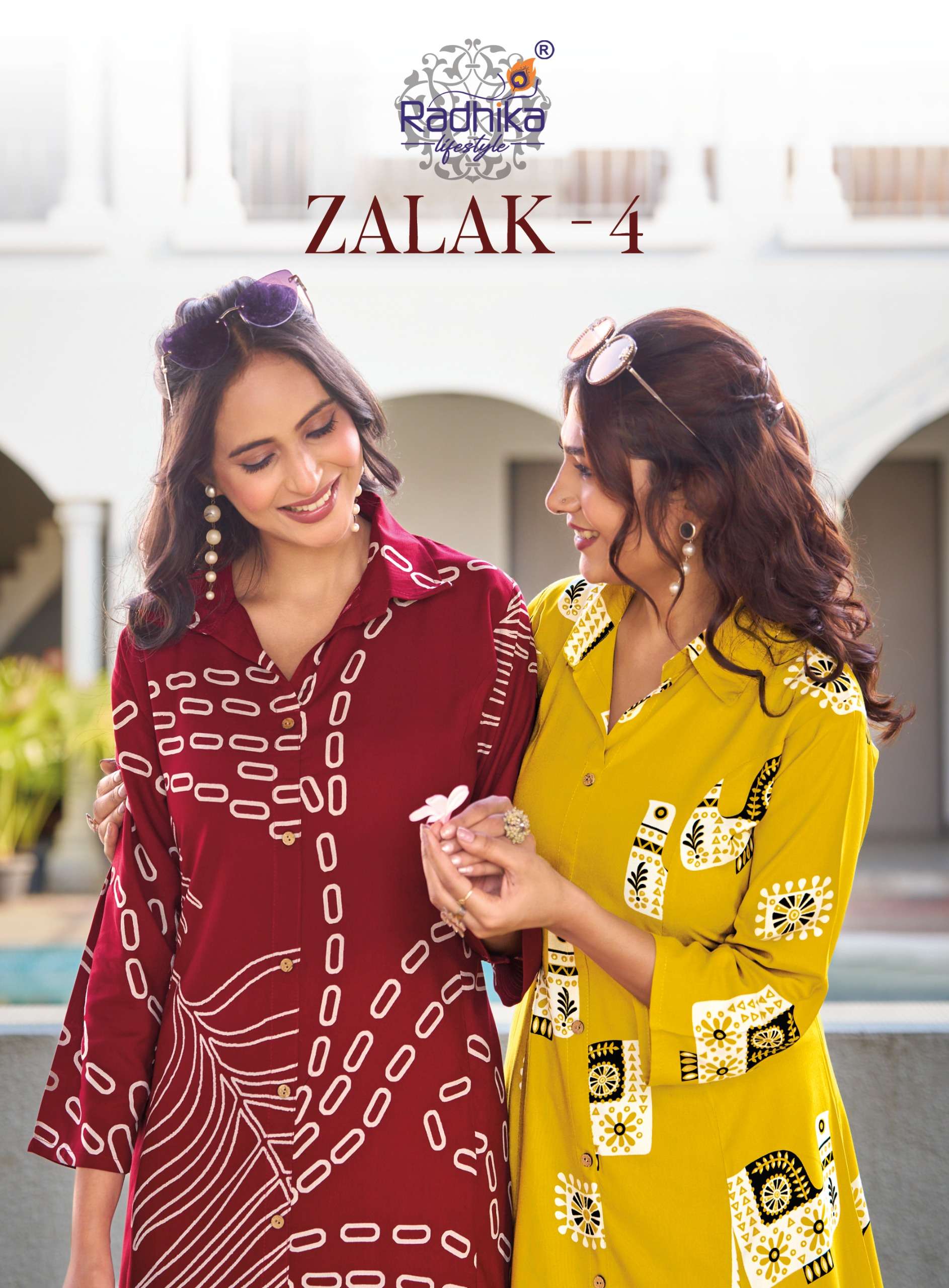 RADHIKA LIFE STYLE ZALAK VOL 4 RAYON FANCY KURTI WITH PANT SUMMER WEAR CO-ORD SET
