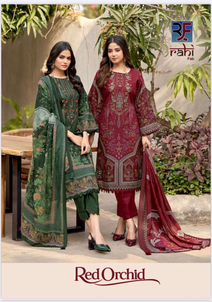 RAHI FAB RED ORCHID COTTON KARACHI PRINT WITH FANCY WORK SUIT