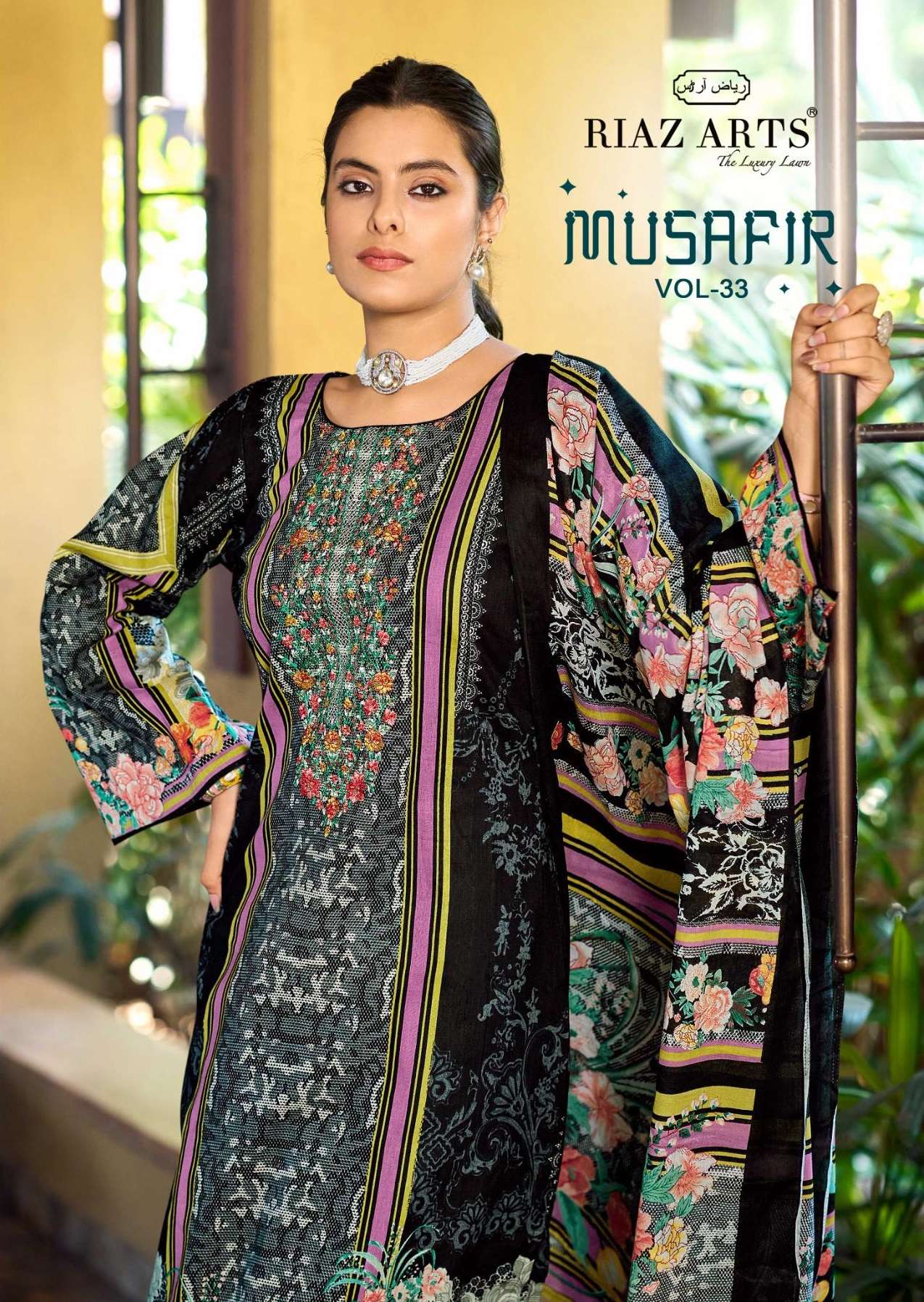 RIAZ ARTS MUSAFIR VOL 33 LAWN COTTON DIGITAL PRINT WITH FANCY WORK SUIT
