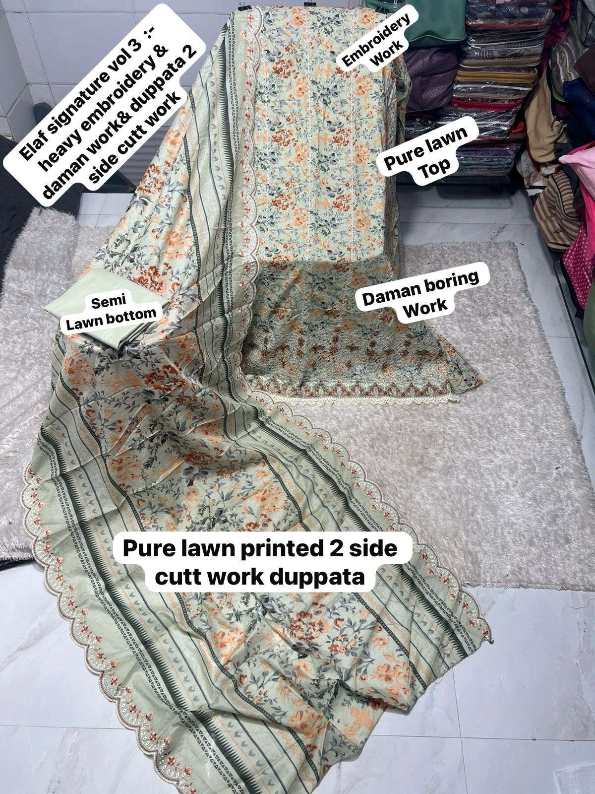 SAPPHIRE ELAF SIGNATURE VOL 3 LAWN COTTON PRINTED WITH EMBROIDERY WORK SUIT