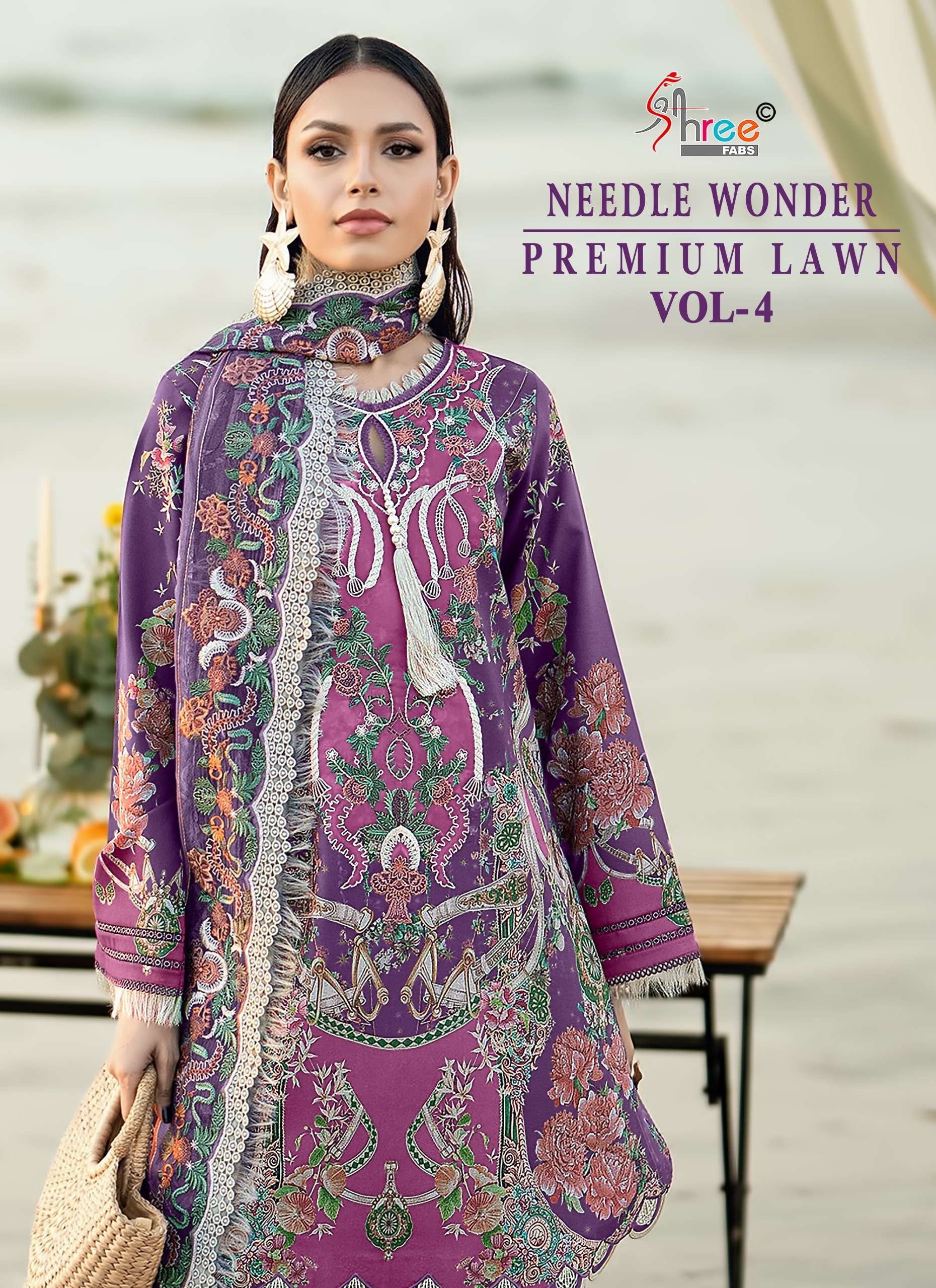 SHREE FABS NEEDLE WONDER LAWN VOL 4 COTTON PRINT WITH HEAVY EMBROIDERY DESIGNER WORK SUIT