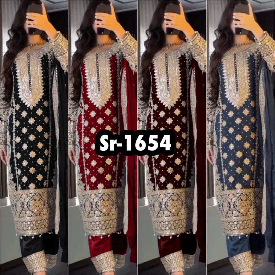 SR 1654 GEORGETTE HEAVY SEQUENCE EMBROIDERY DESIGNER WORK FESTIVE WEAR LADIES SUIT