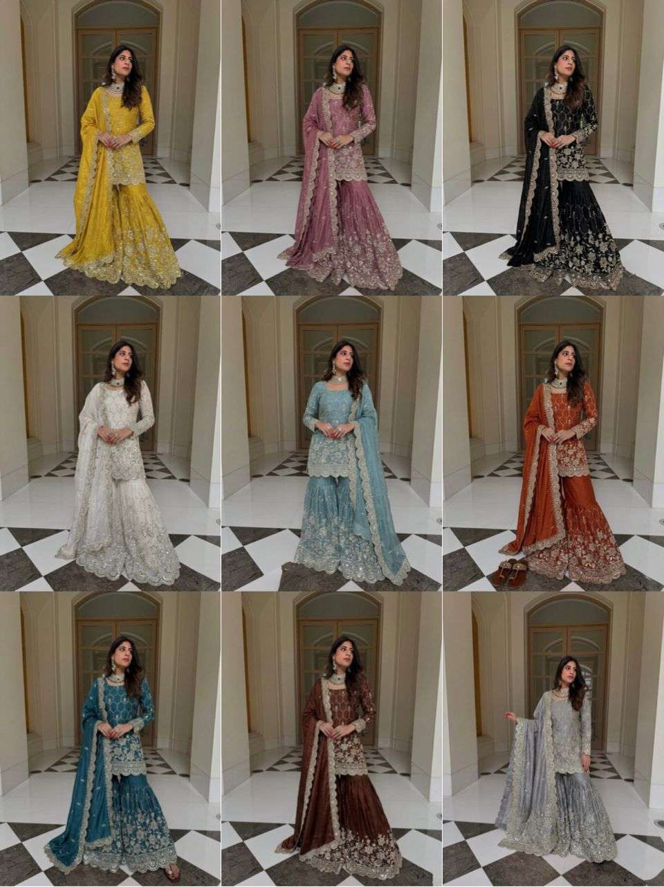 SR 1712 SILK SEQUENCE EMBROIDERY DESIGNER WORK PARTY WEAR LADIES SHARARA SUIT