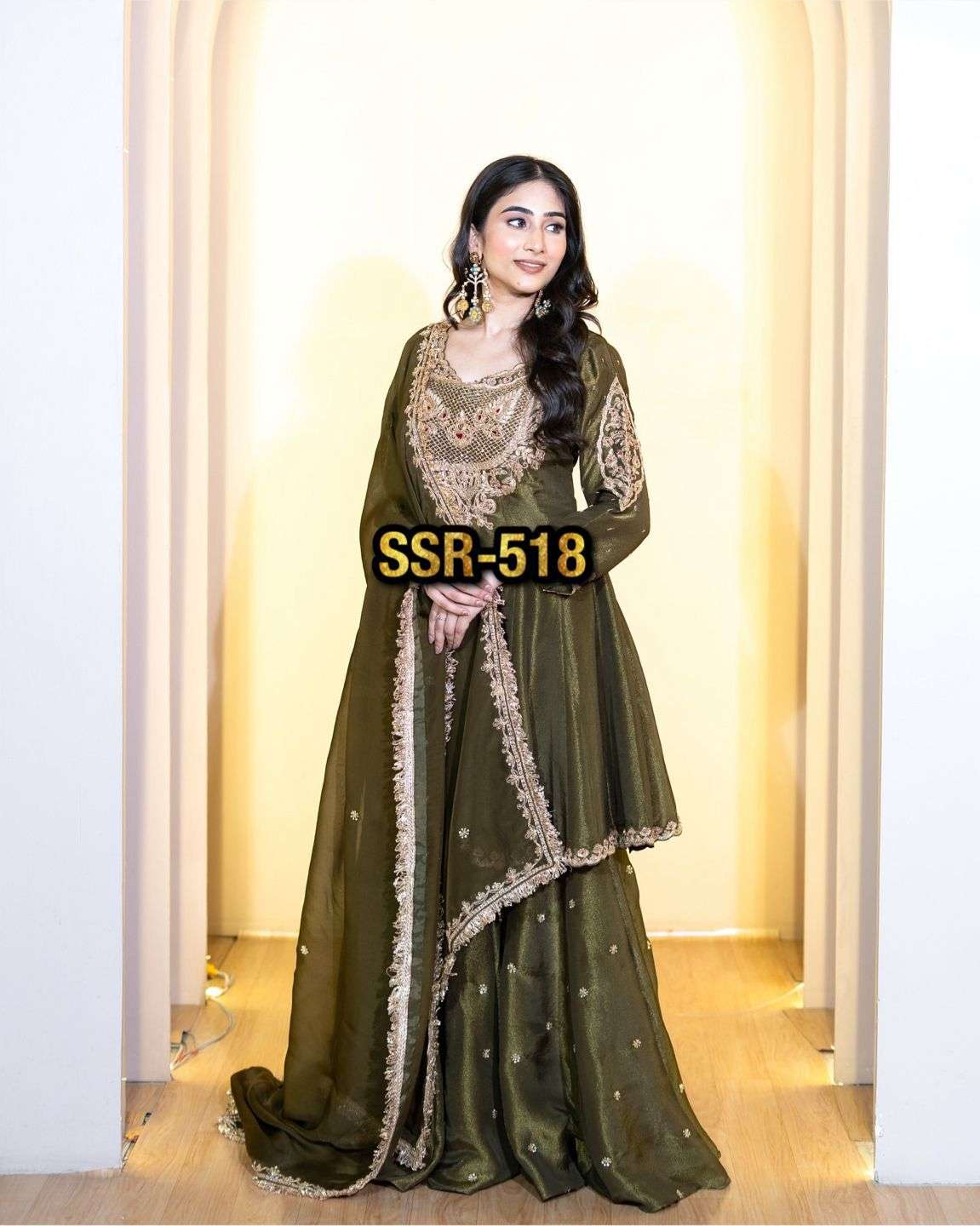 SSR 518 SIMER FABRIC HEAVY EMBROIDERY DESIGNER WORK PARTY WEAR LADIES SUIT