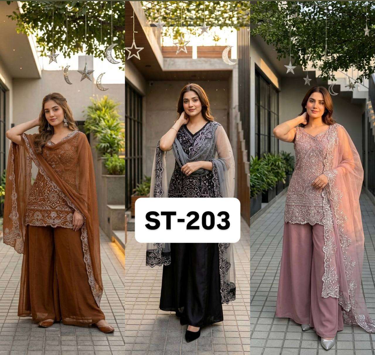 ST 203 GEORGETTE HEAVY GORGEOUS DESIGNER LOOK PARTY WEAR LADIES SUIT