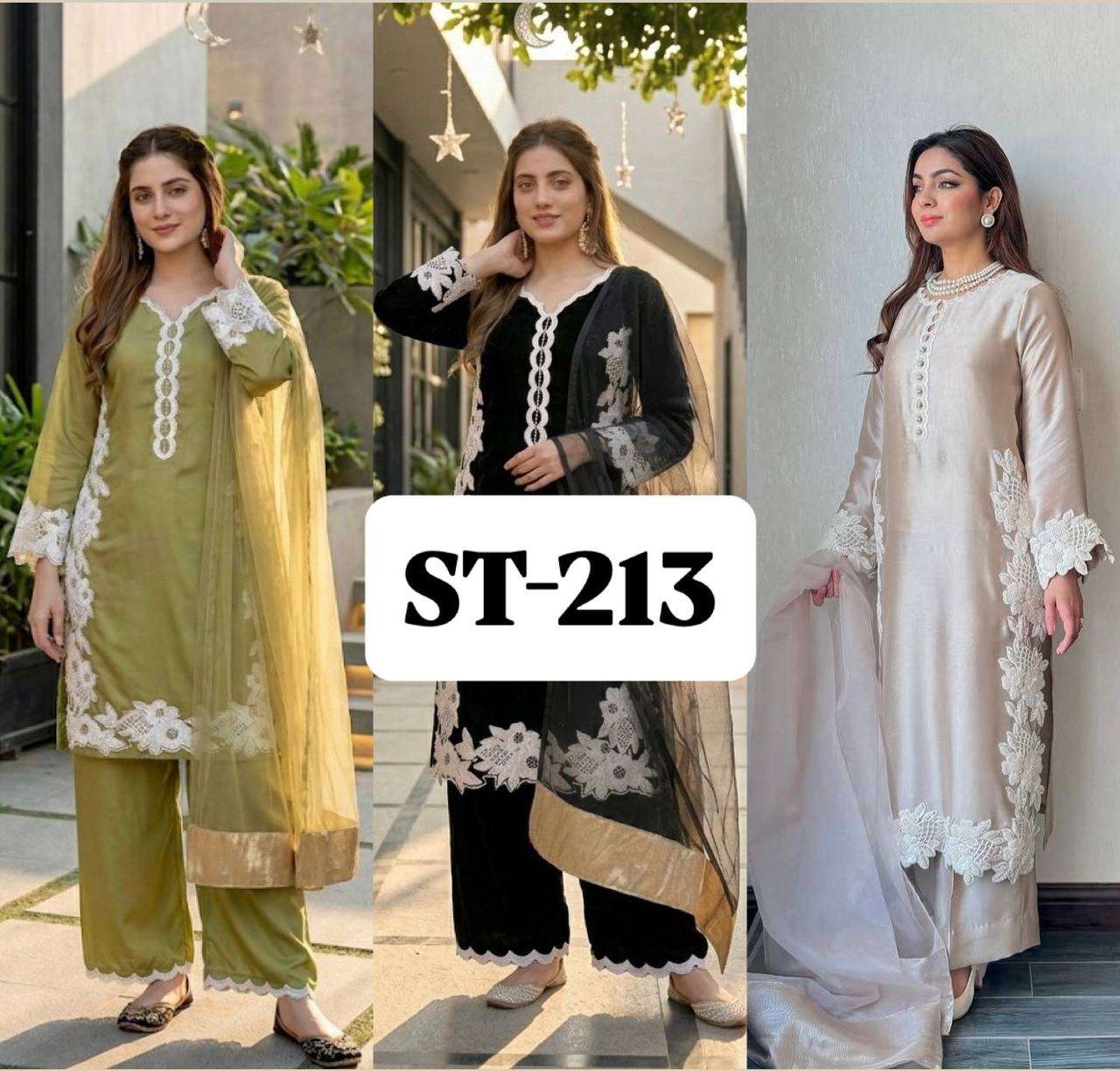 ST 213 SILK  FANCY WORK LADIES 3PCS SET COLLECTION 
