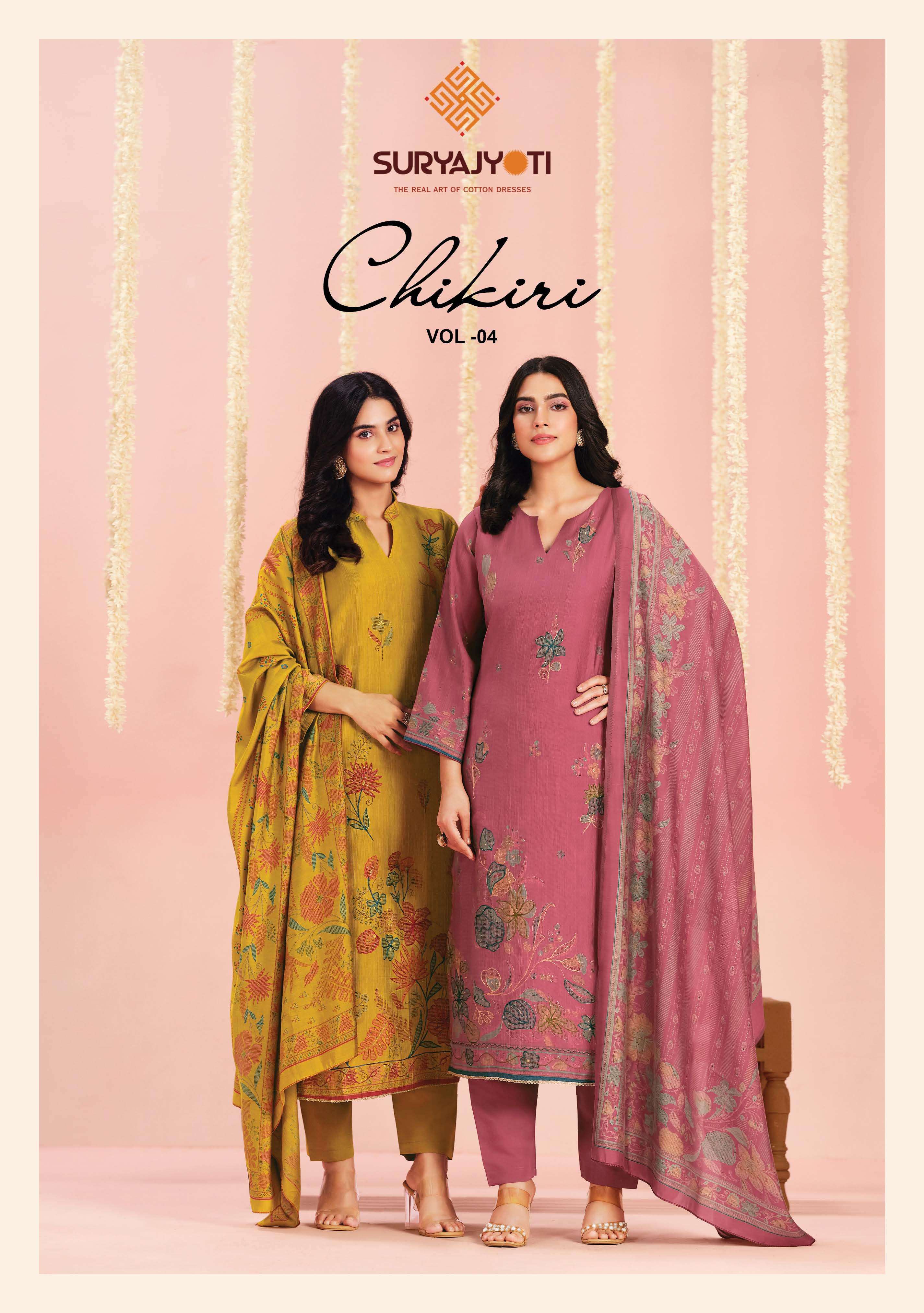 SURYAJYOTI CHIKIRI VOL 4 SILK PRINT WITH FANCY WORK SUIT