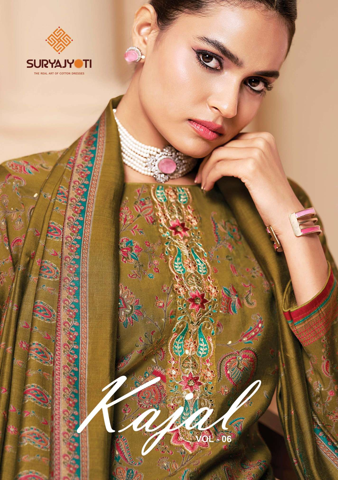  SURYAJYOTI KAJAL VOL 6 MODAL SILK PRINT FABRIC FANCY WORKS LADIES SUIT