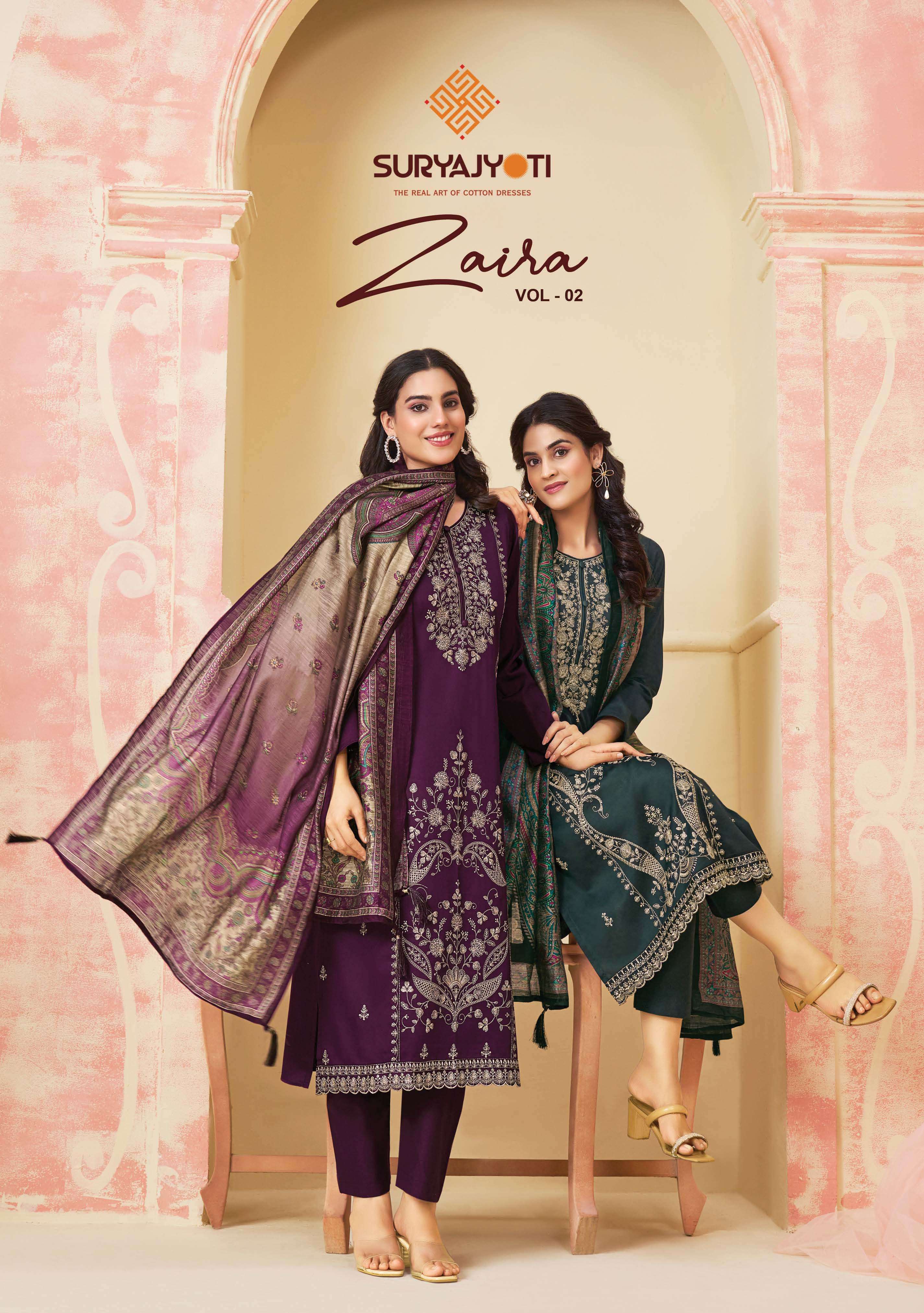 SURYAJYOTI ZAIRA VOL 2 JAM SATIN HEAVY EMBROIDERY DESIGNER WORK SUIT