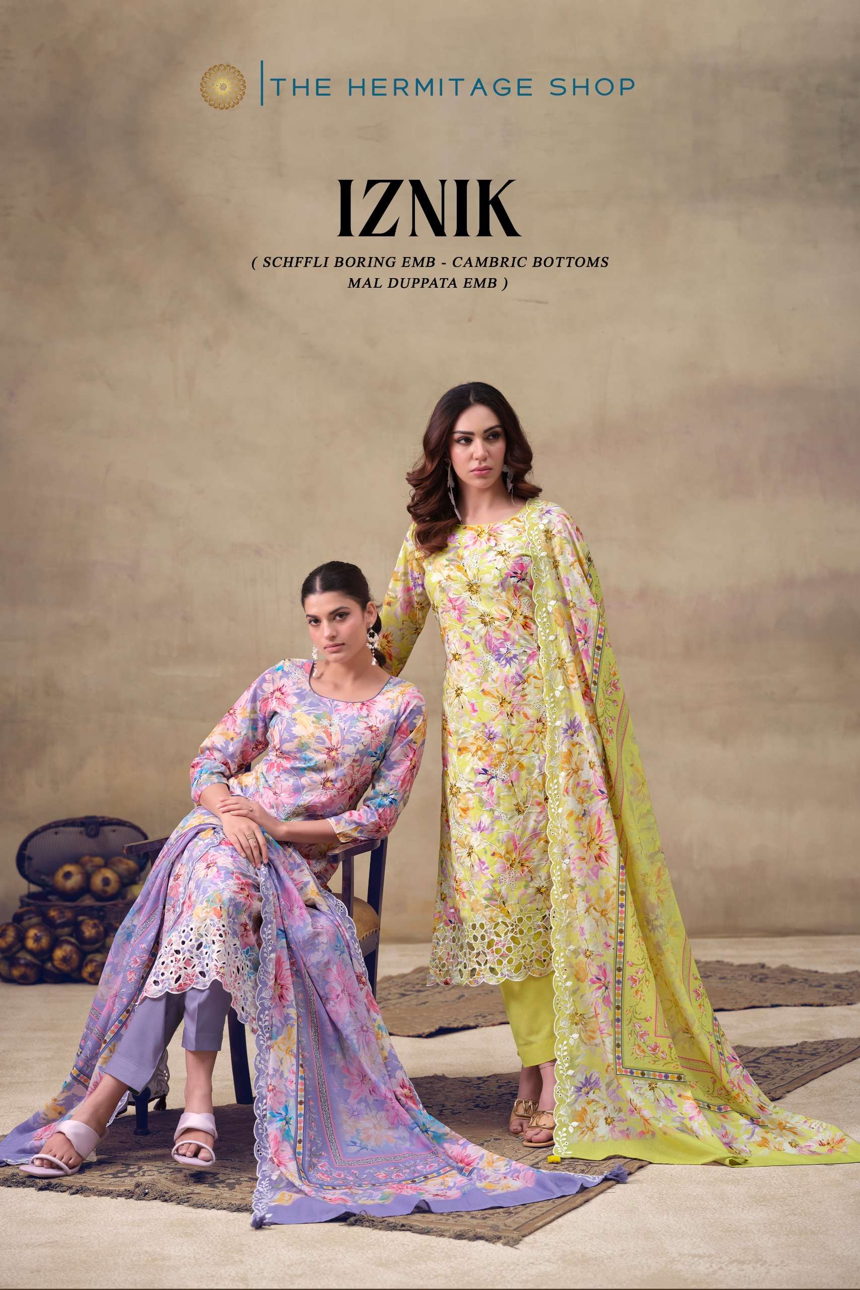 THE HERMITAGE SHOP IZNIK LAWN COTTON CHIKANKARI EMBROIDERY WORK SUIT