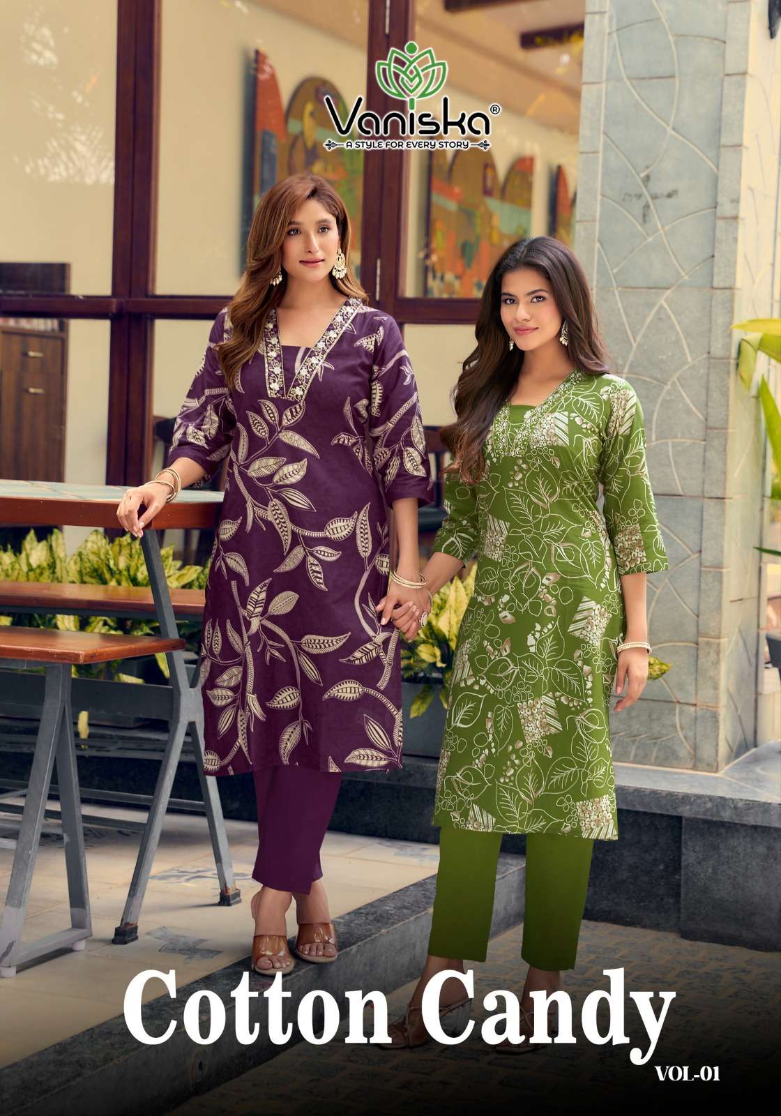 VANISKA COTTON CANDY VOL 1 COTTON PRINT A LINE STYLE KURTI WITH BOTTOM PAIR 