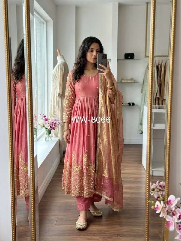 WW 8066 SILK SEQUENCE EMBROIDERY DESIGNER WORK ANARKALI GOWN STYLE LADIES SUIT