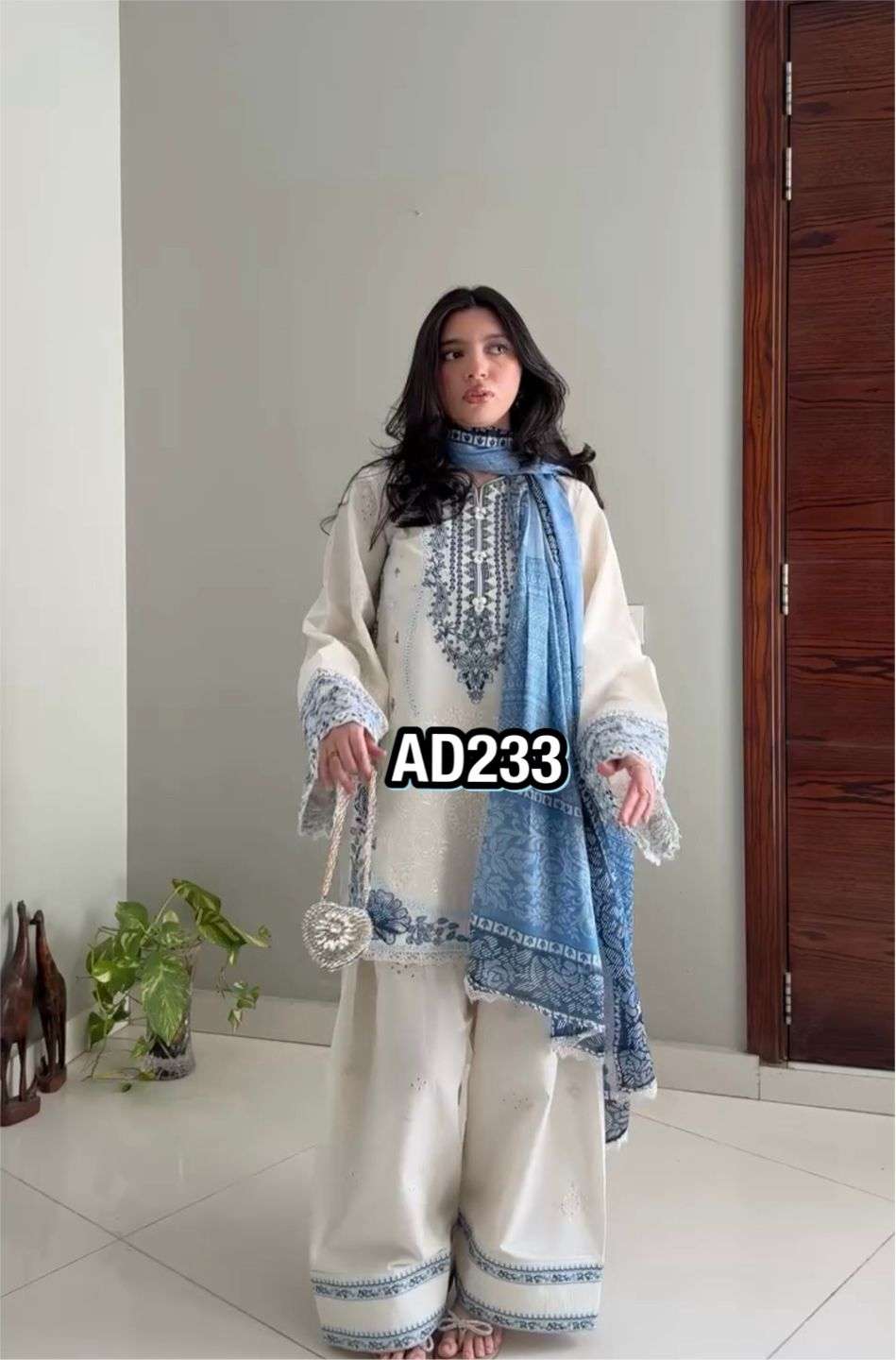 AD 233 RAYON FANCY DESIGNER WORK PAKISTANI PATTERN TOP FARSHI PLAZZO AND DUPATTA SET 