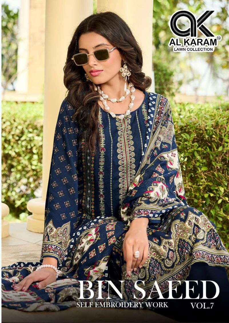 AL KARAM BIN SAEED VOL 7 COTTON PAKISTANI PRINT WITH FANCY WORK SUIT