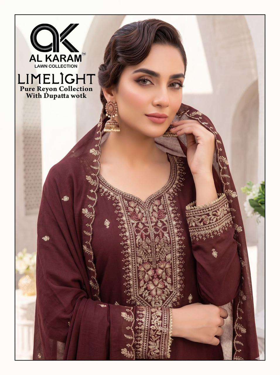 AL KARAM LIME LIGHT RAYON FANCY EMBROIDERY WORK SALWAR SUIT