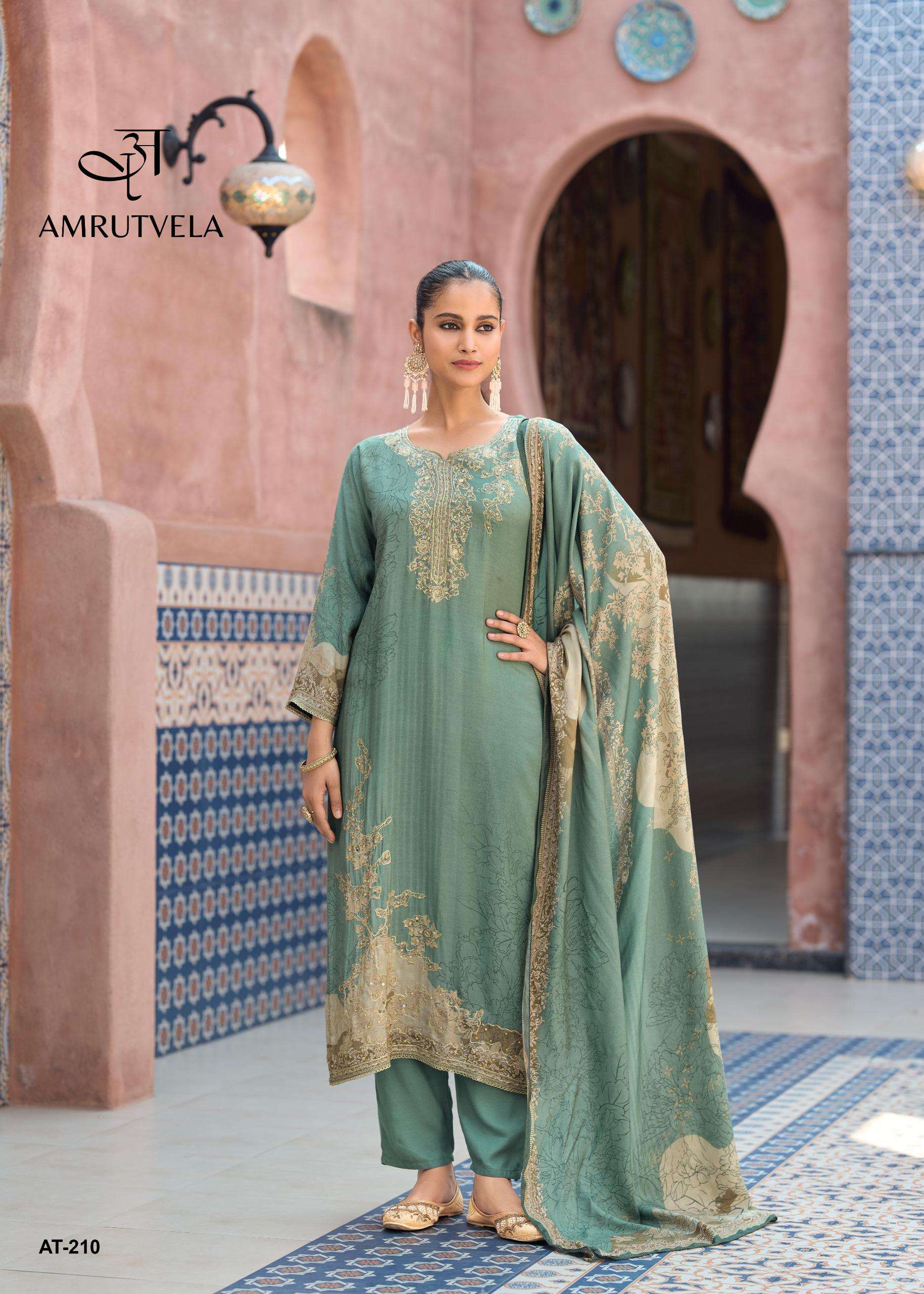 AMRUTVELA AT 210 VISCOSE DIGITAL PRINT WITH HAND WORK DESIGNER SUIT